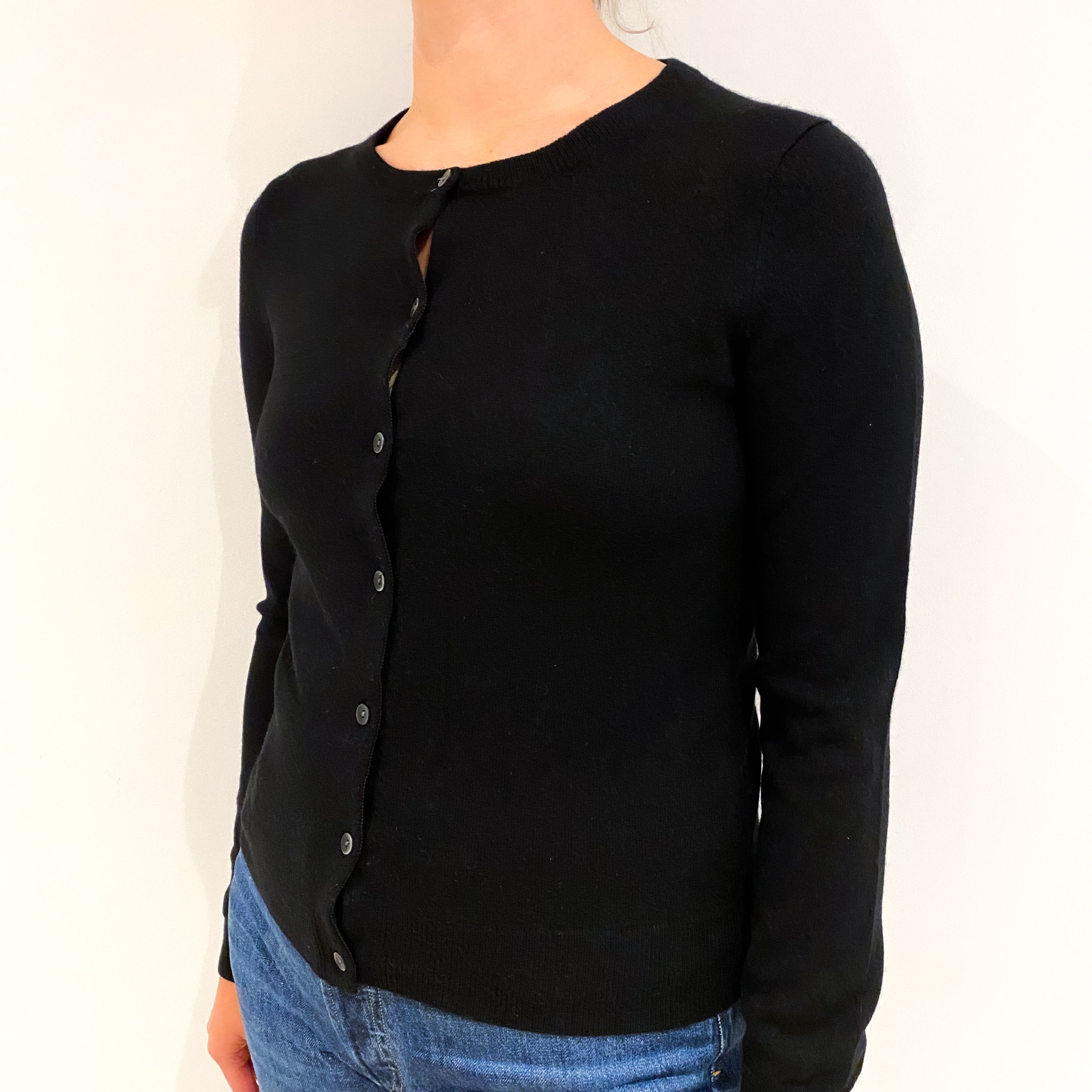 Black Cashmere Crew Neck Cardigan Small