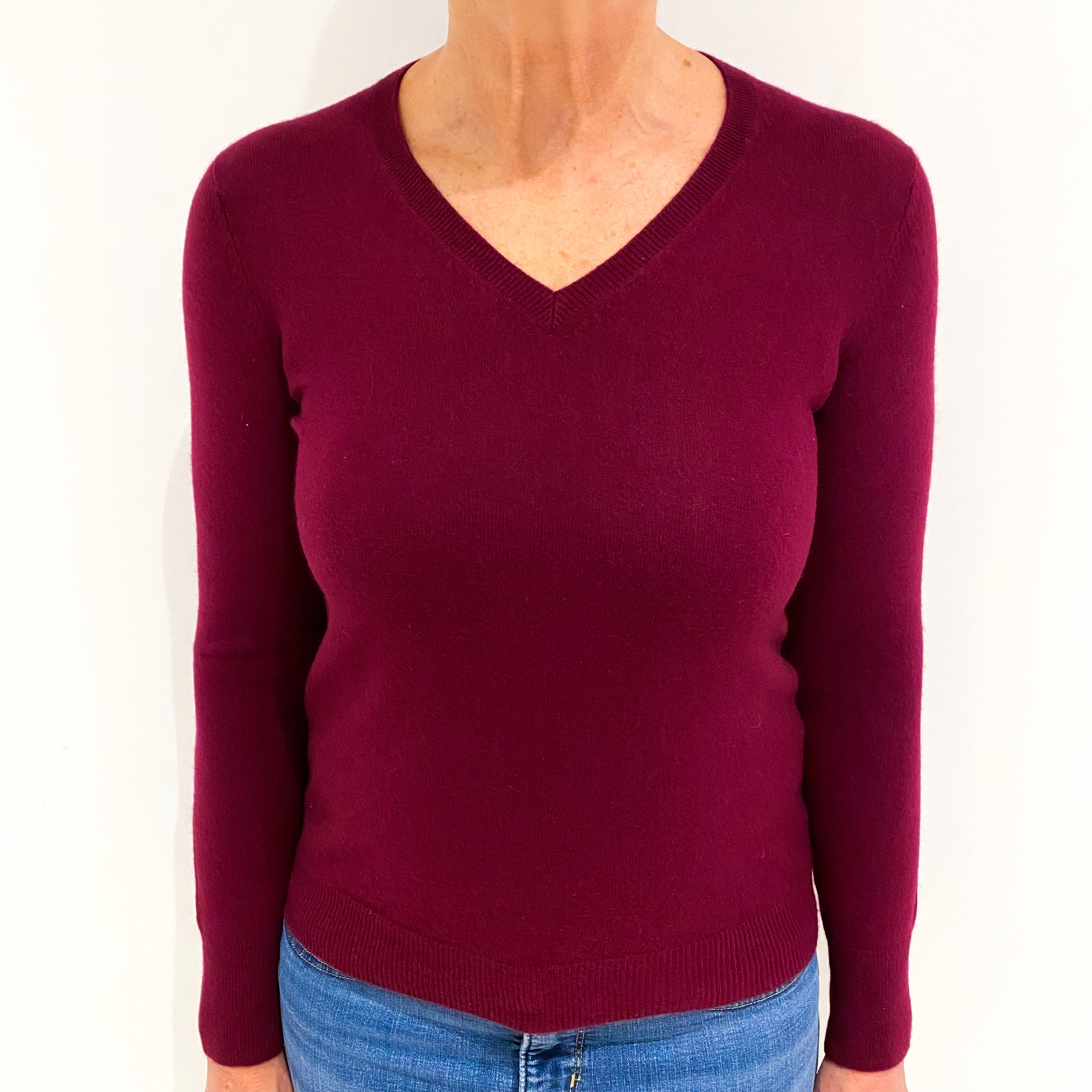 Mulberry Purple Cashmere V Neck Jumper Medium