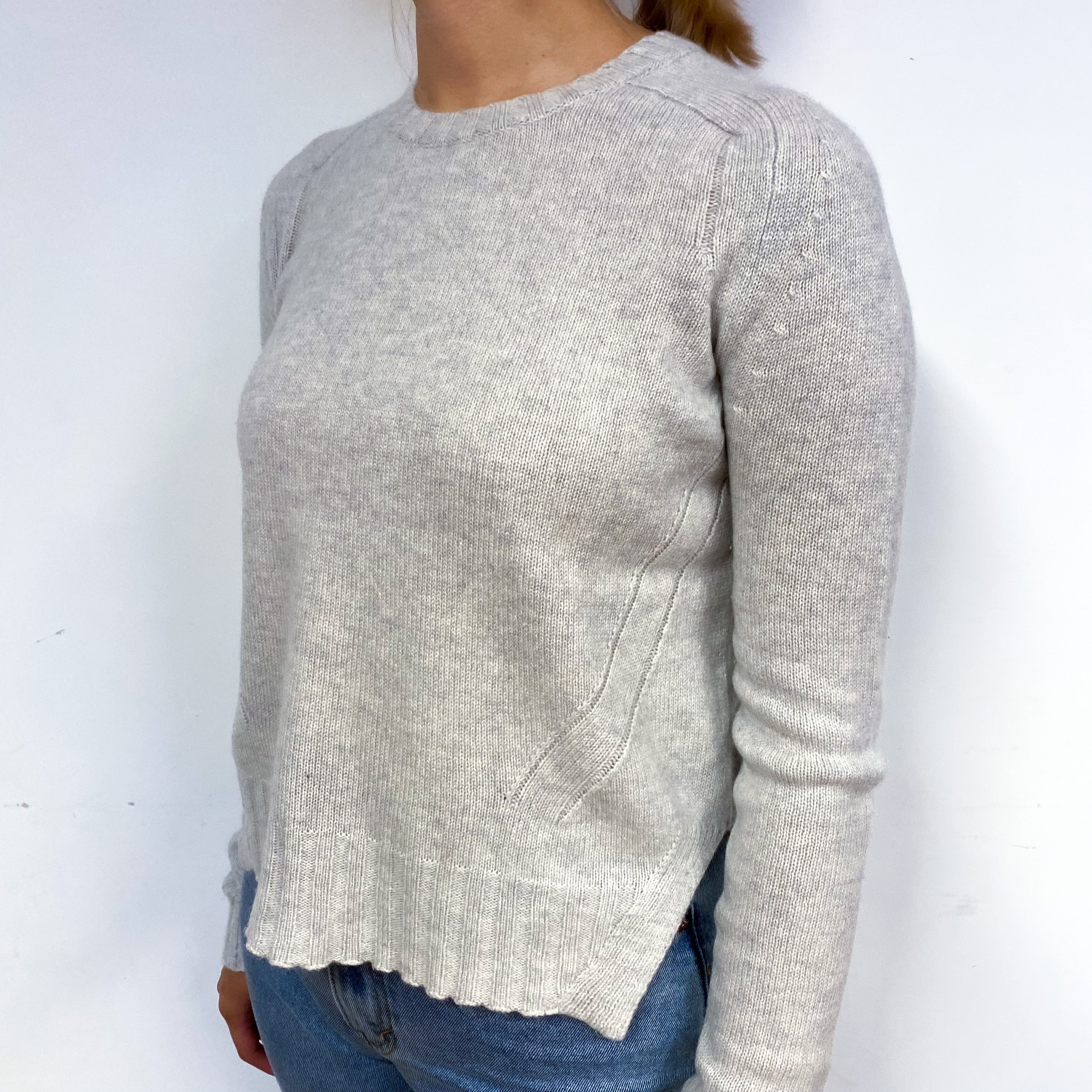 Mist Grey Side Split Cashmere Crew Neck Jumper Small