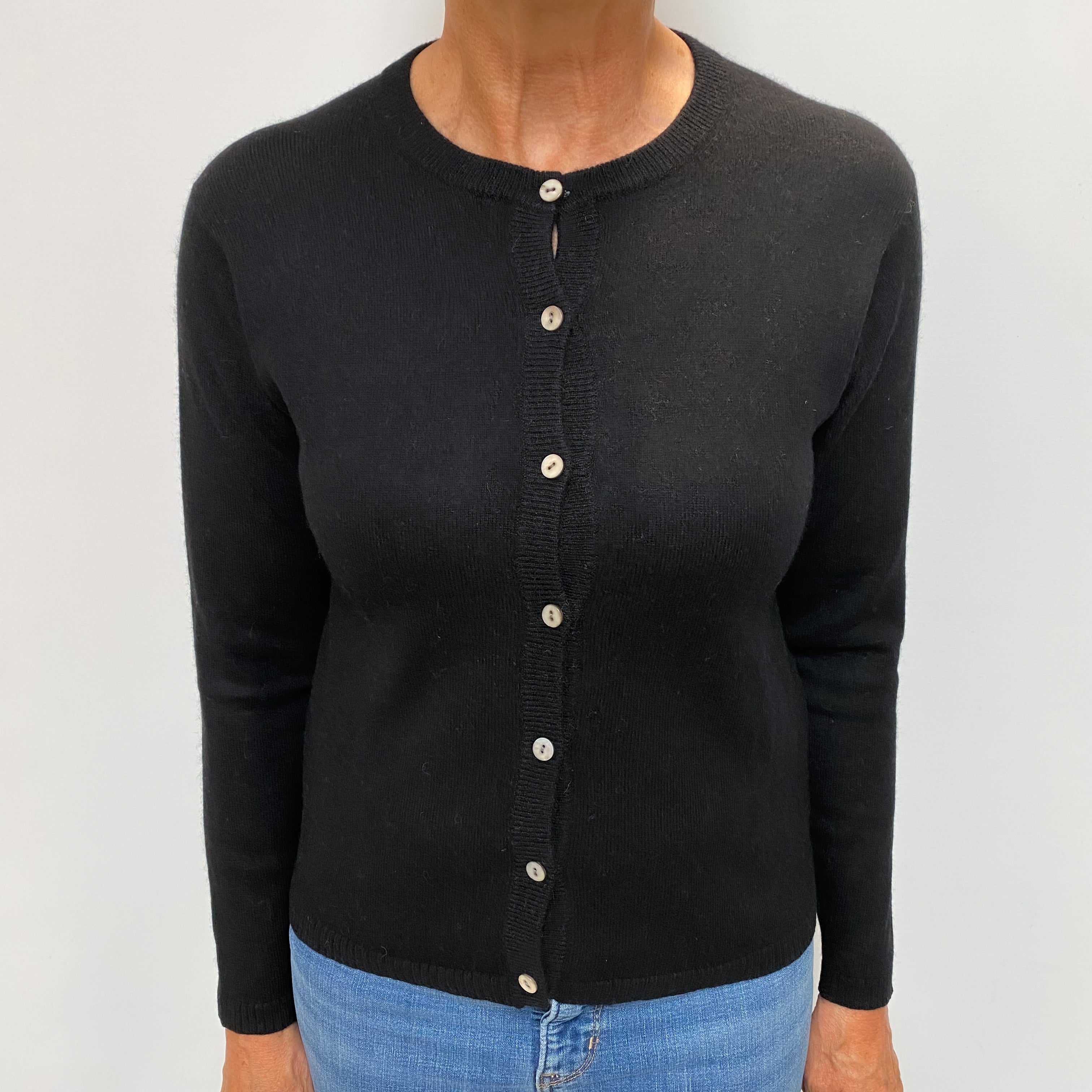 Black Cashmere Crew Neck Cardigan Medium