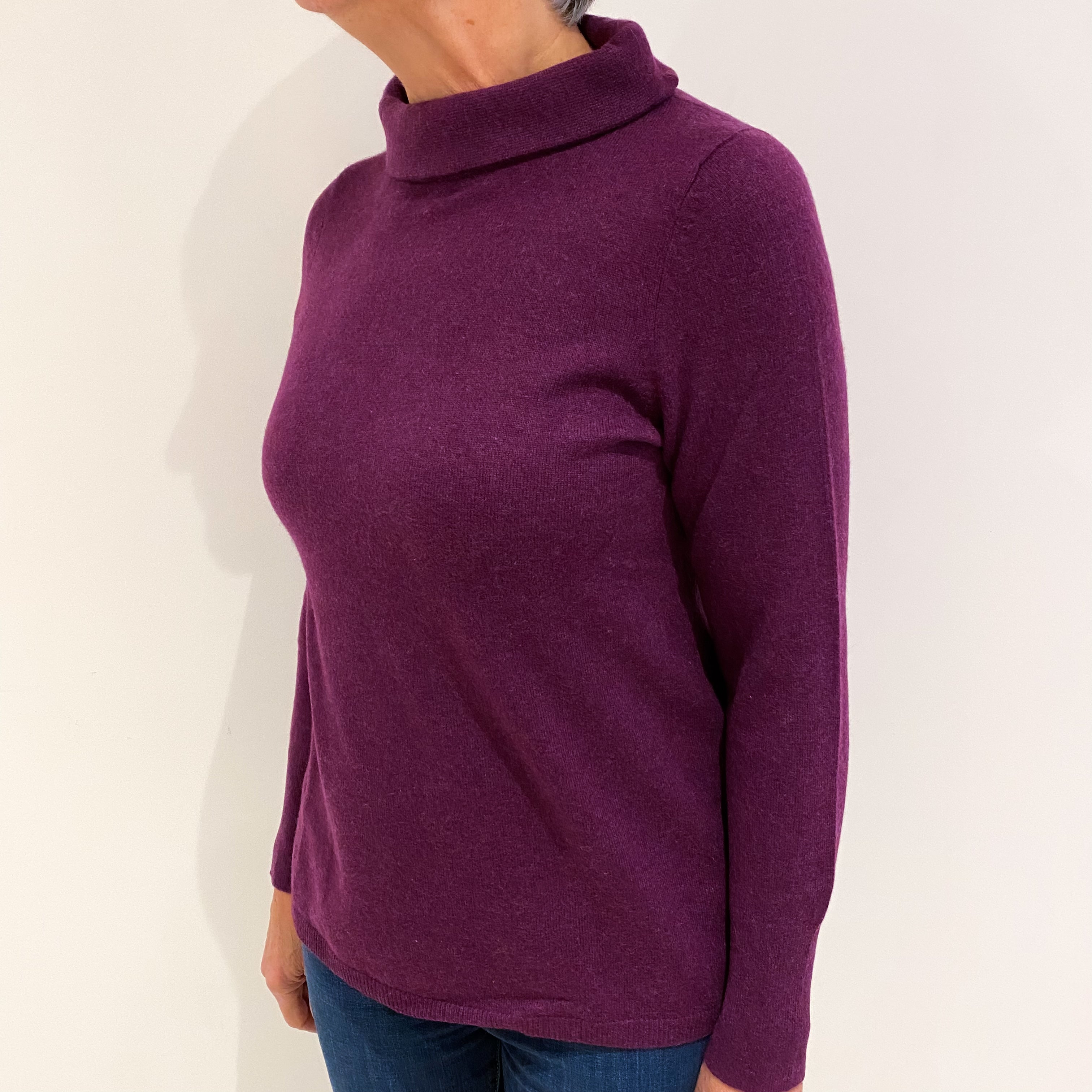 Plum Purple Cashmere Boat Neck Jumper Medium