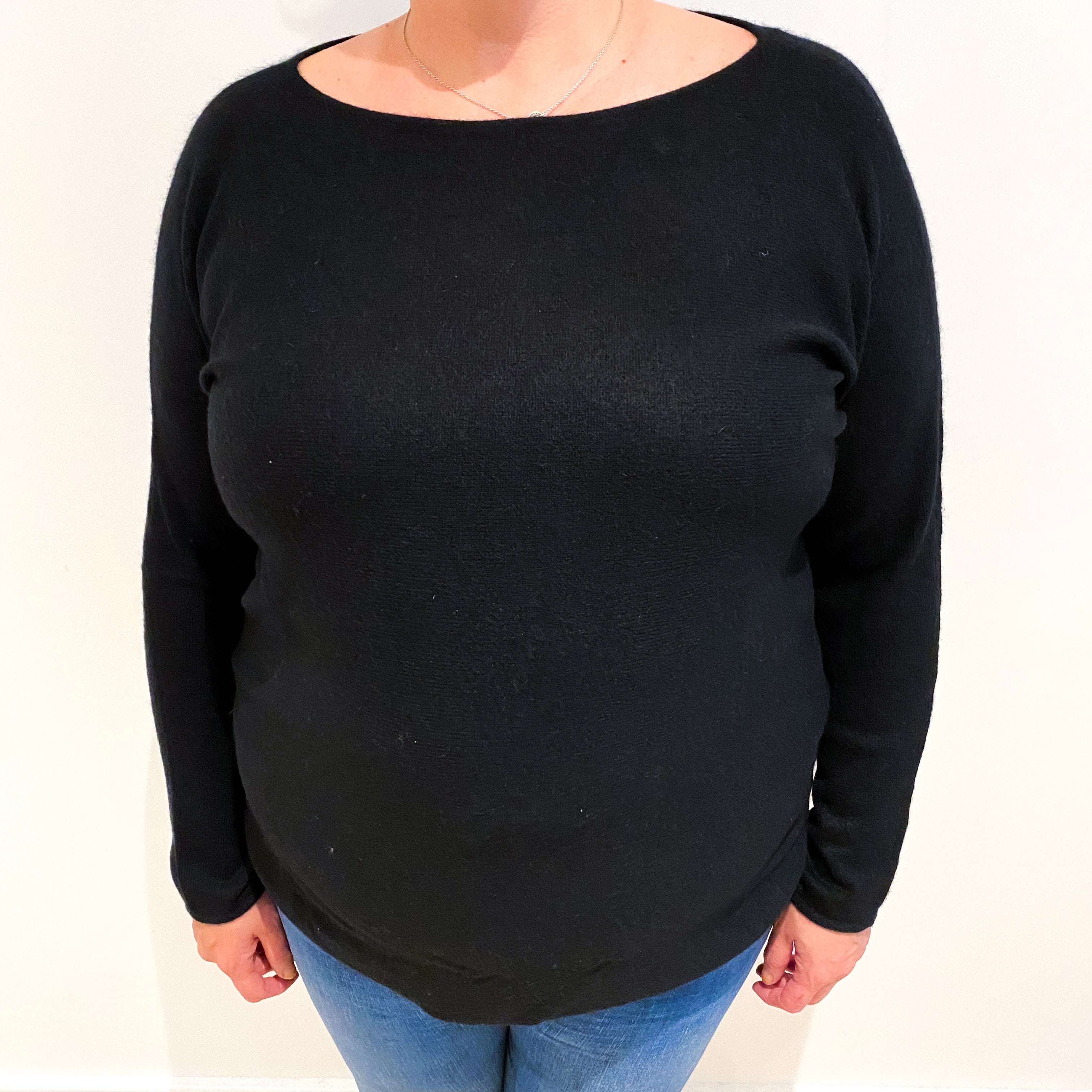 Black Cashmere Batwing Scoop Neck Jumper Extra Large