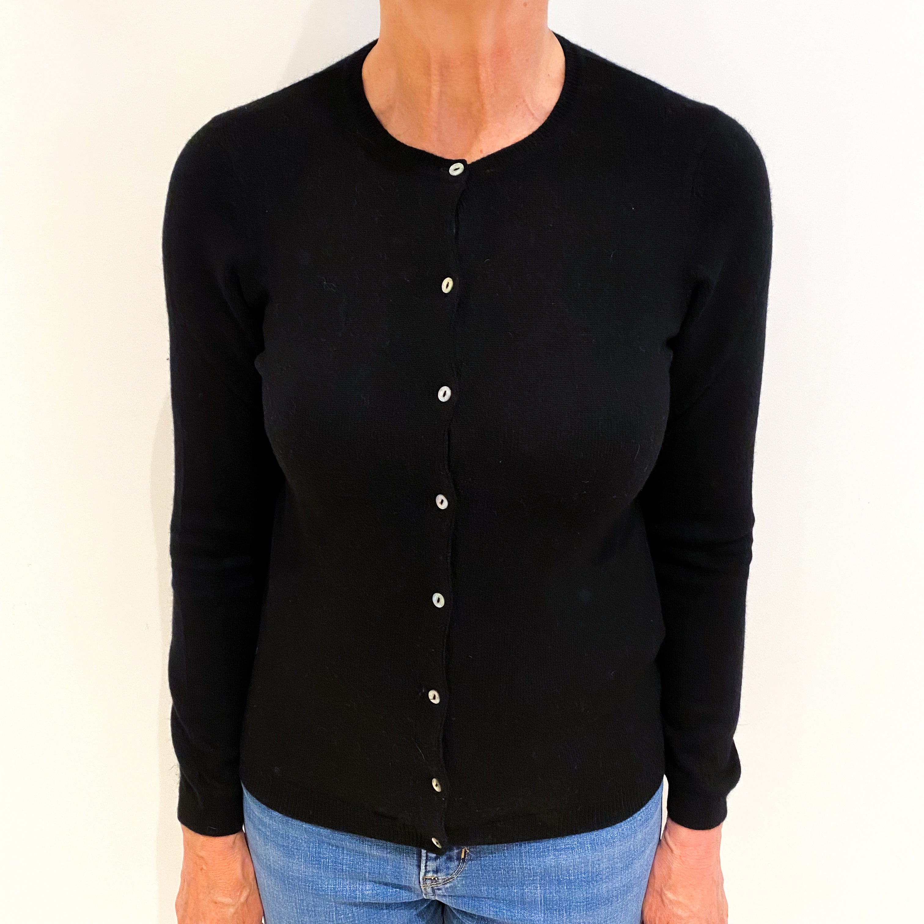 Black Cashmere Crew Neck Cardigan Medium