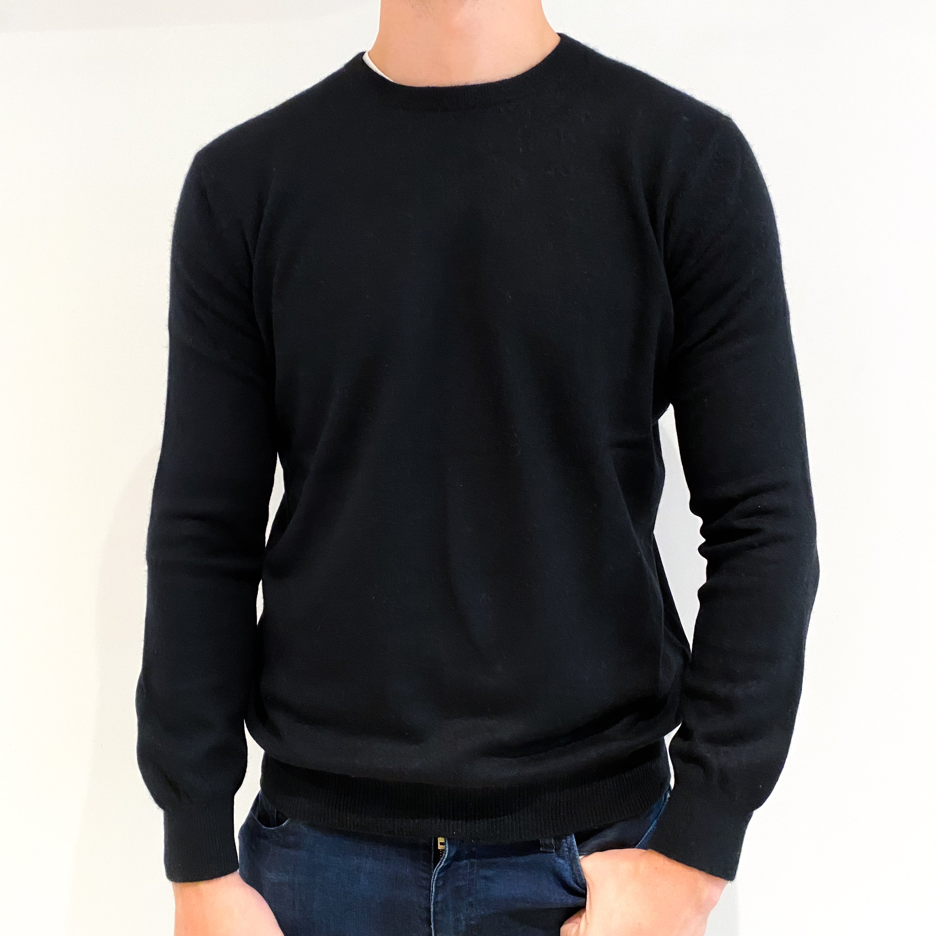 Men's Black Cashmere Crew Neck Jumper Extra Large