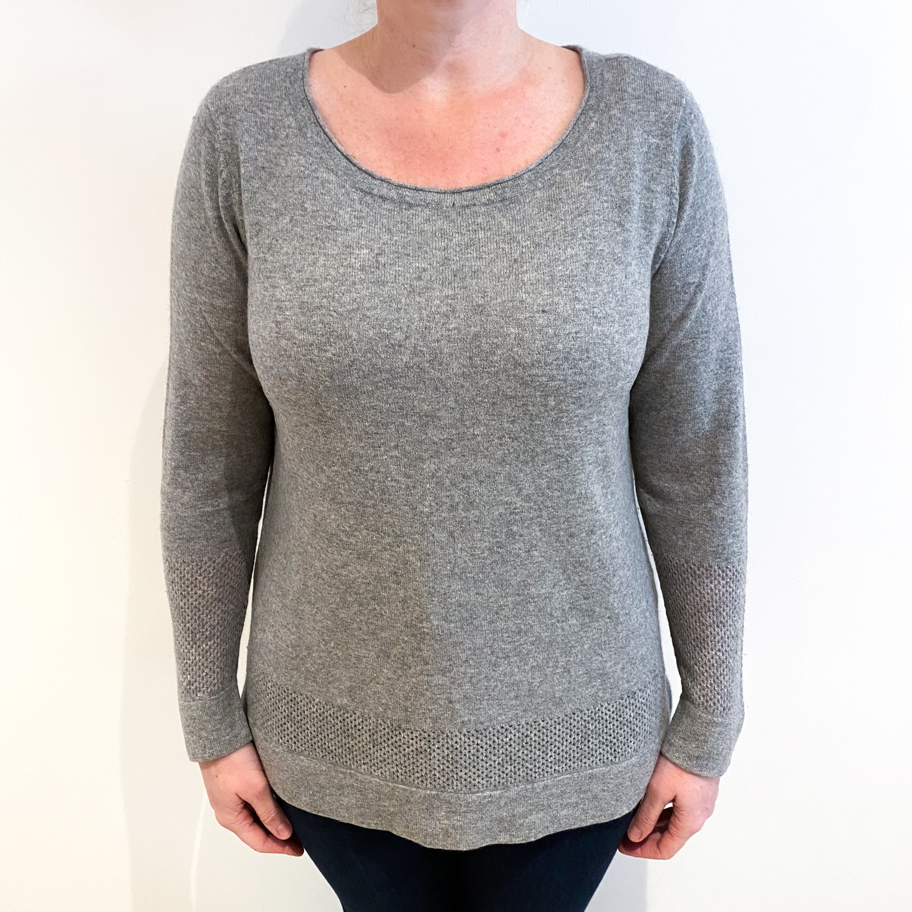 Ash Grey Cashmere Scoop Neck Jumper Large
