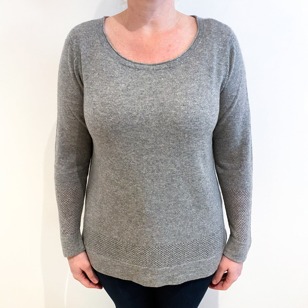 Ash Grey Cashmere Scoop Neck Jumper Large