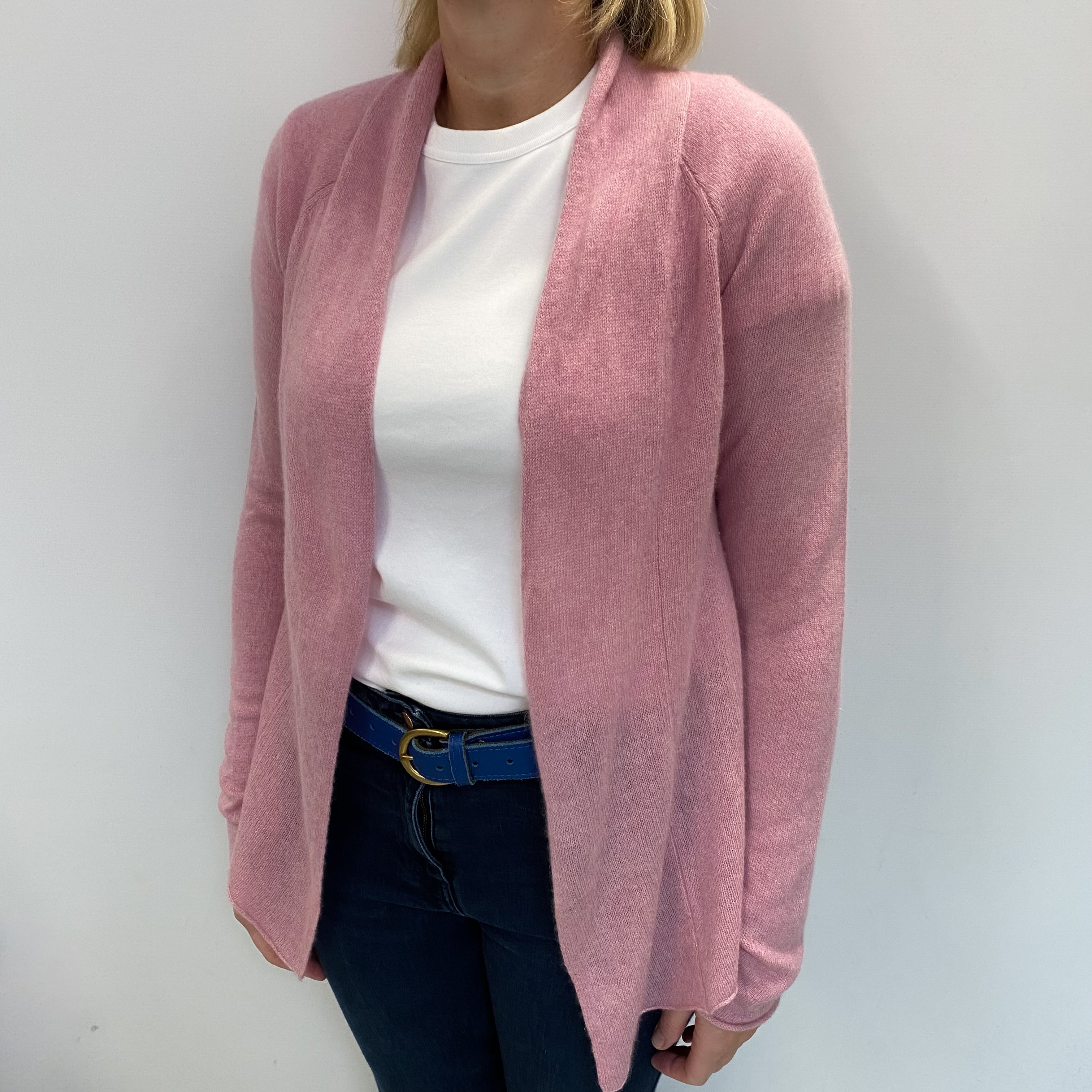 Faded Heather Pink Cashmere Edge To Edge Cardigan Large