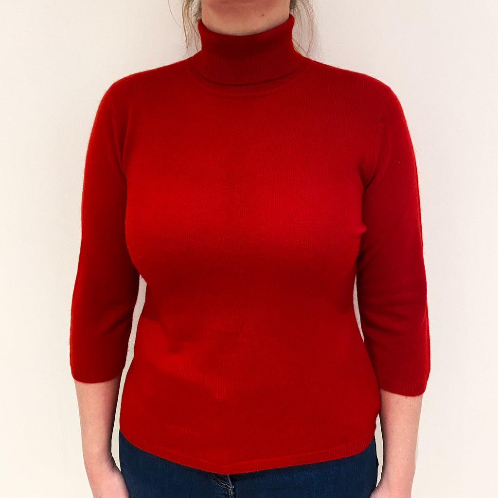 Post Box Red Cashmere Polo Neck Jumper Large