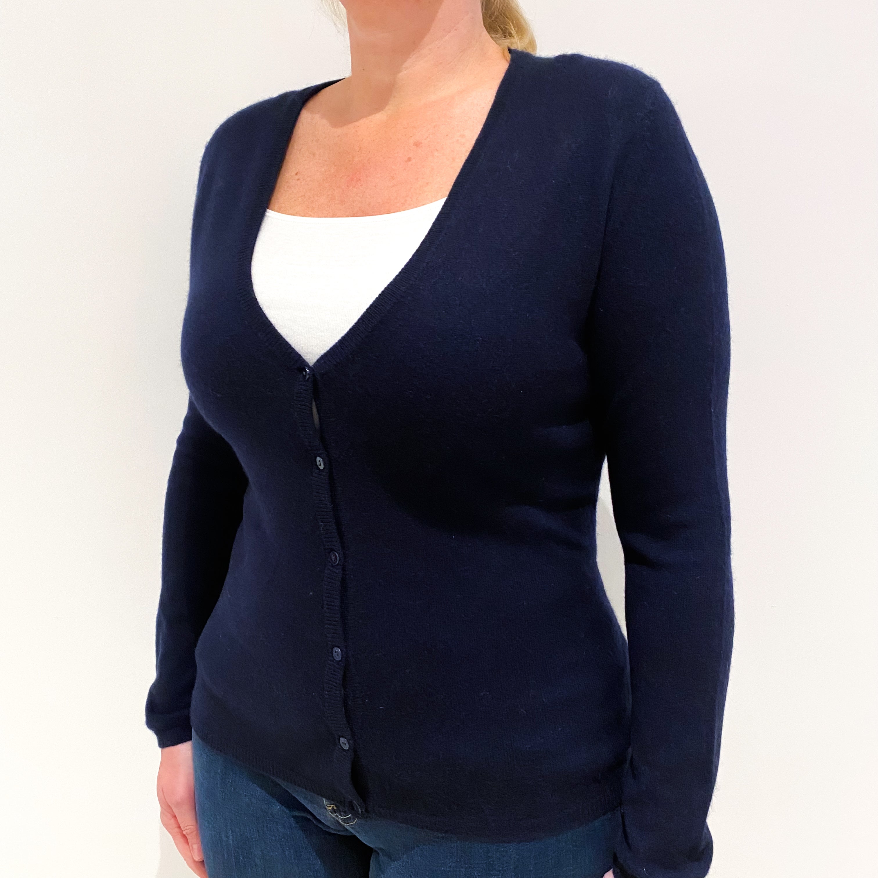 Navy Blue Cashmere V-Neck Cardigan Large