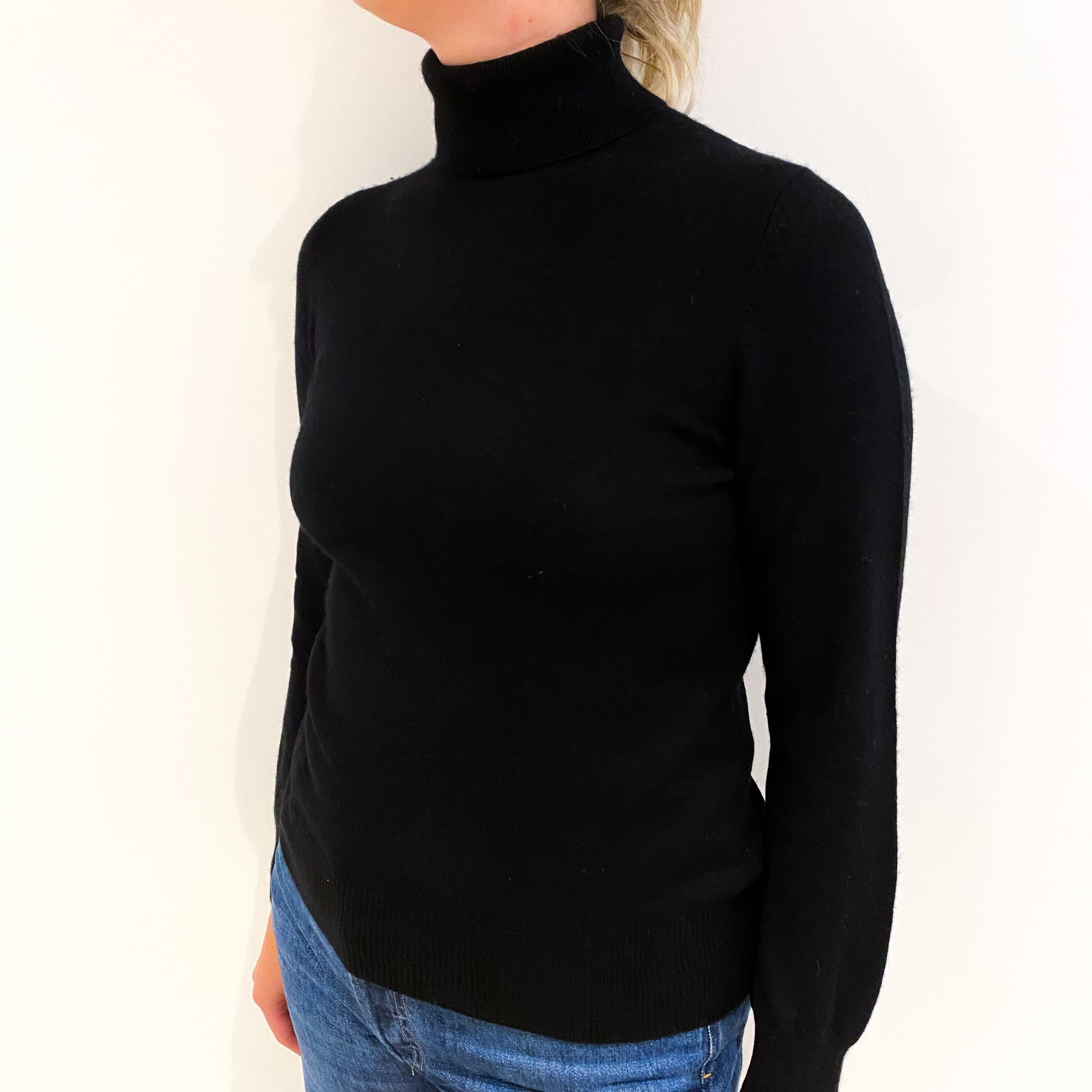 Black Cashmere Polo Neck Jumper Small