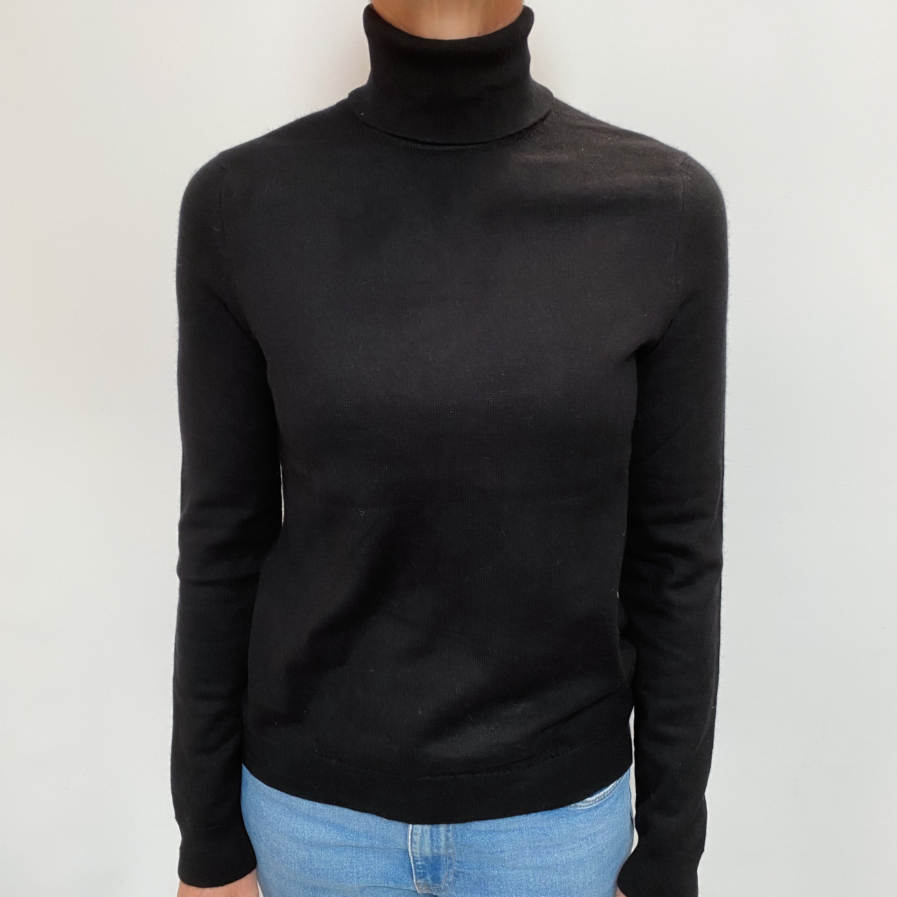 Black Cashmere Polo Neck Jumper Small