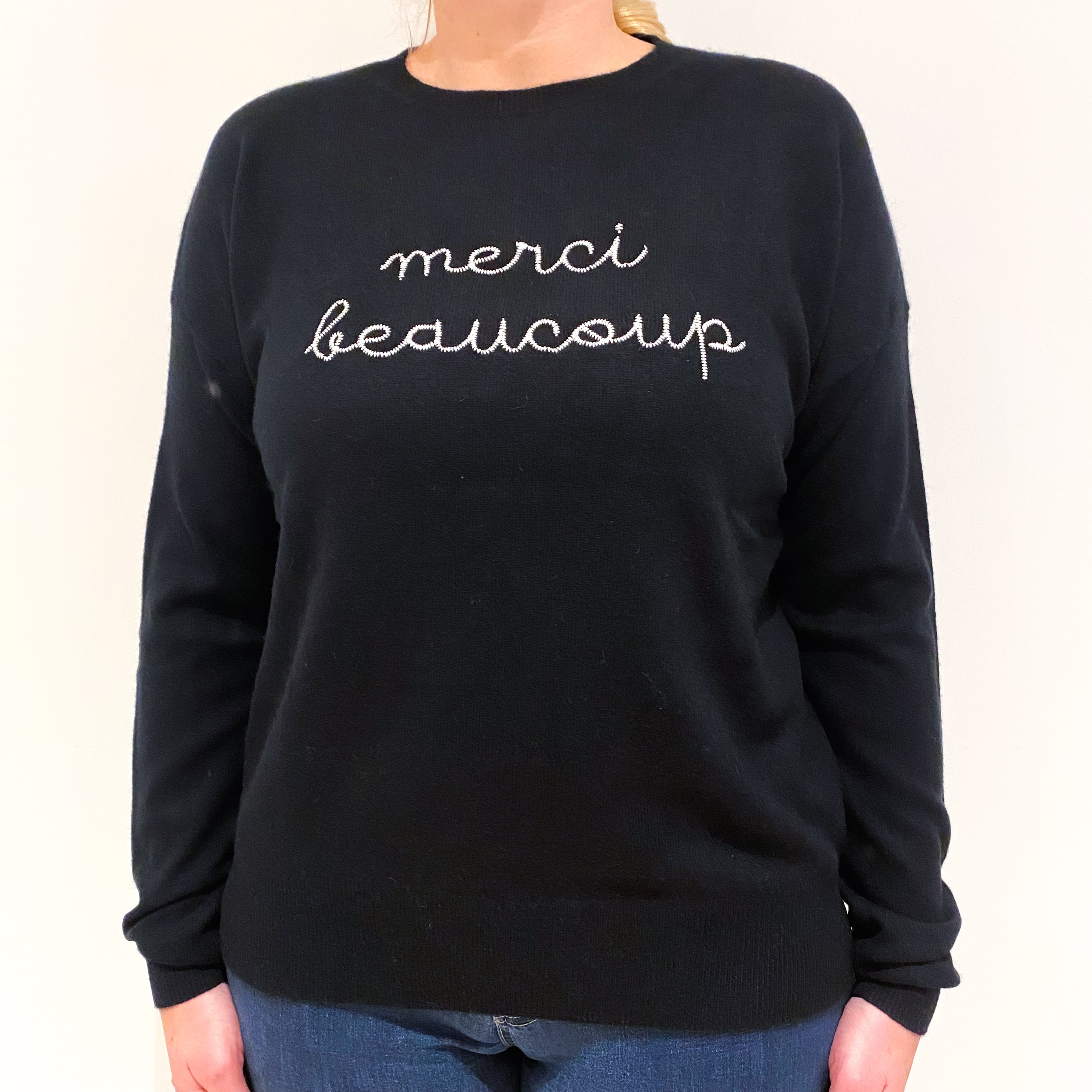 Black Merci Beaucoup Cashmere Crew Neck Jumper Large