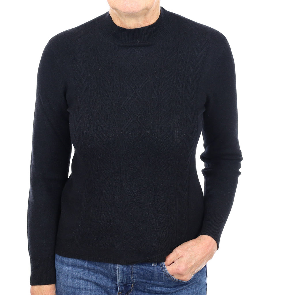 Black Textured Cashmere Turtle Neck Jumper Medium