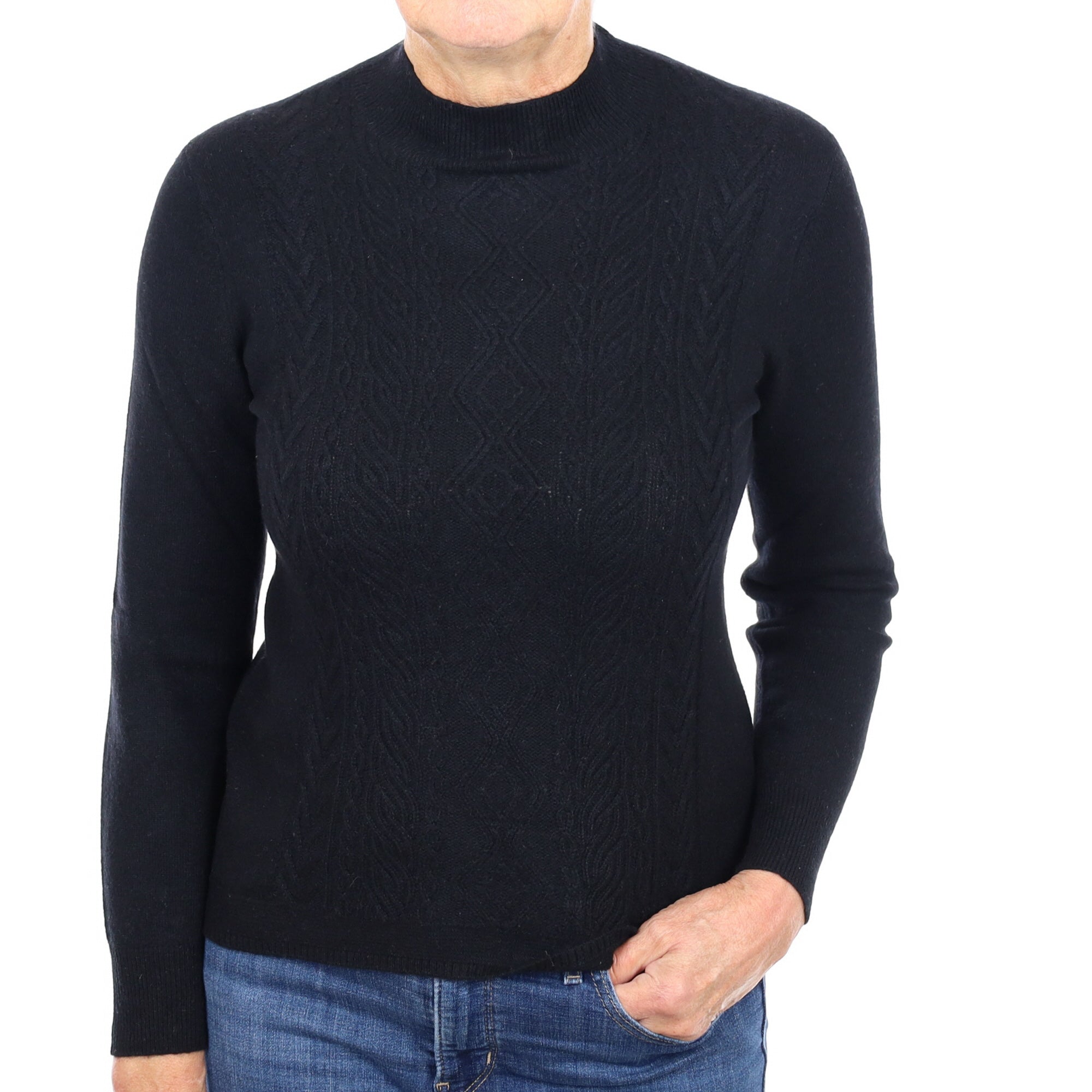 Black Textured Cashmere Turtle Neck Jumper Medium