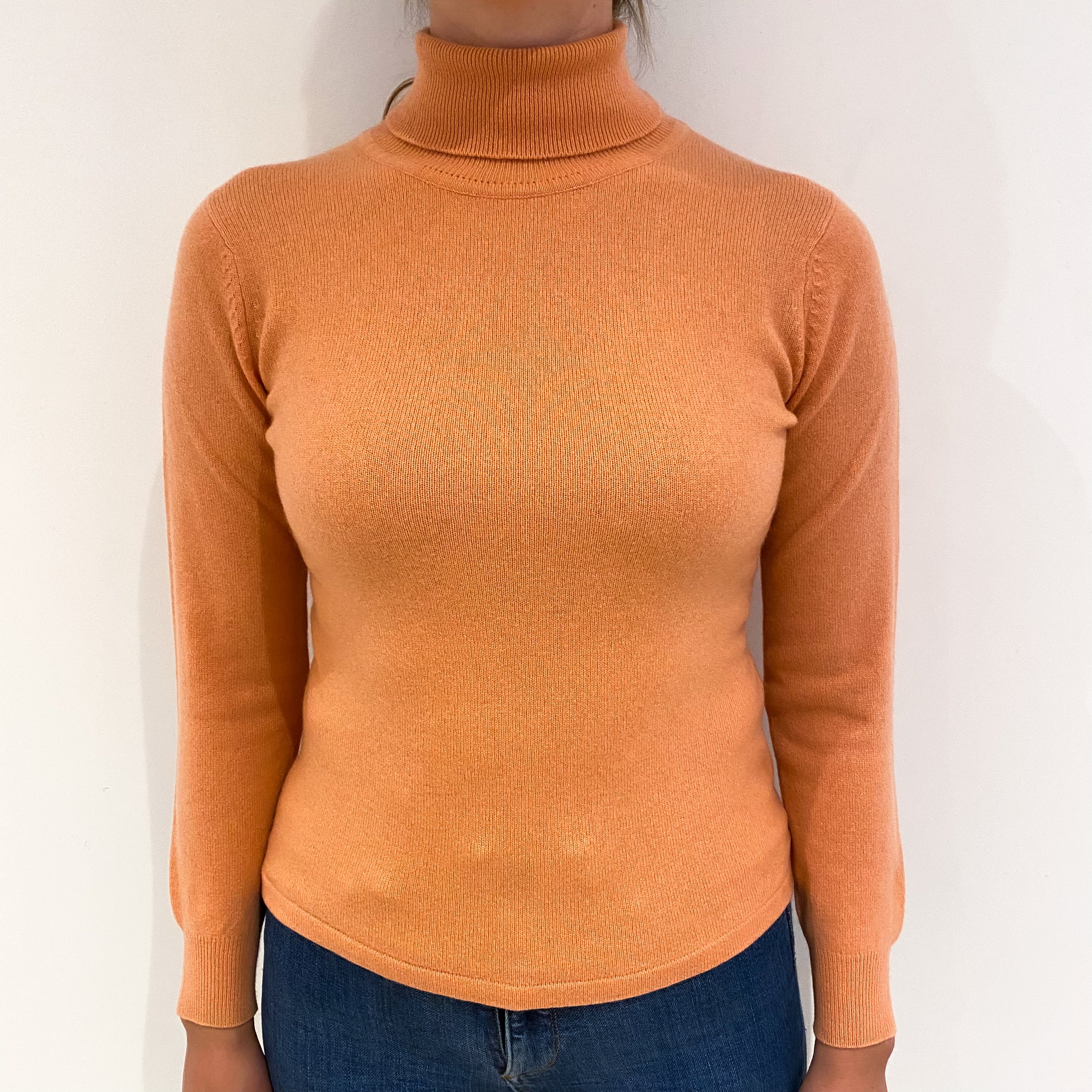 Salmon Pink Cashmere Polo Neck Jumper Small