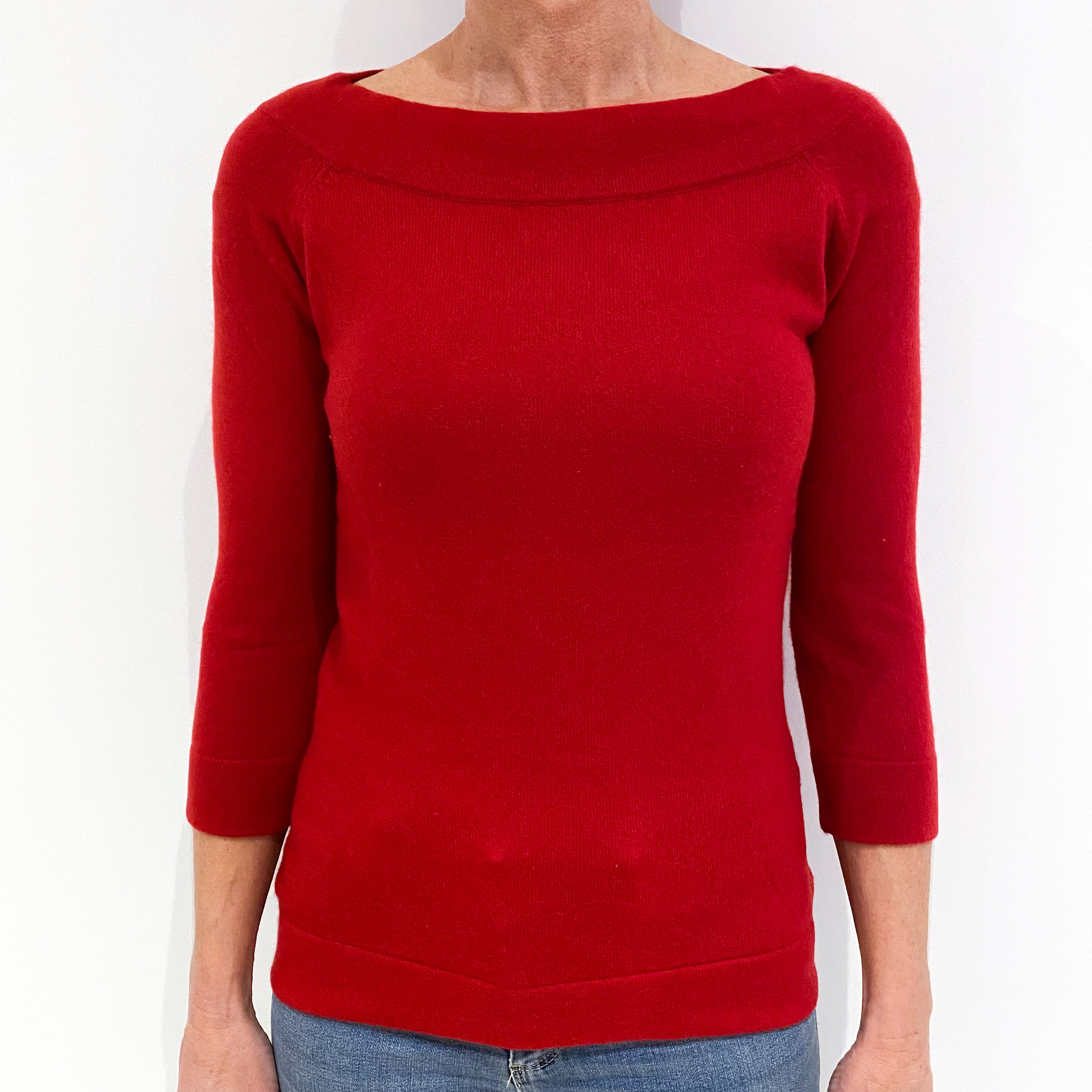 Scarlet Red Cashmere Slashed Crew Neck Jumper Small