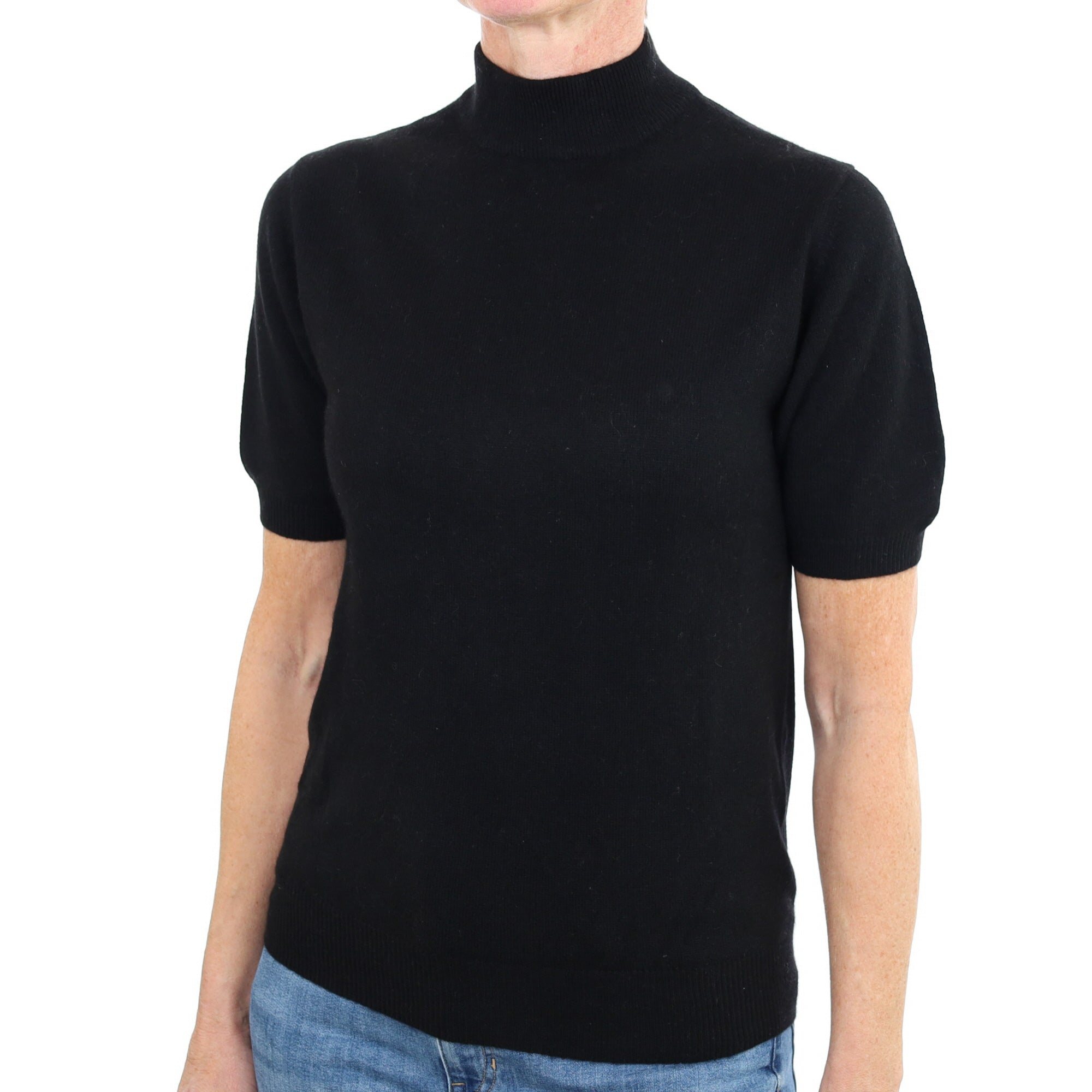 Black Cashmere Turtle Neck Short Sleeved Jumper Small