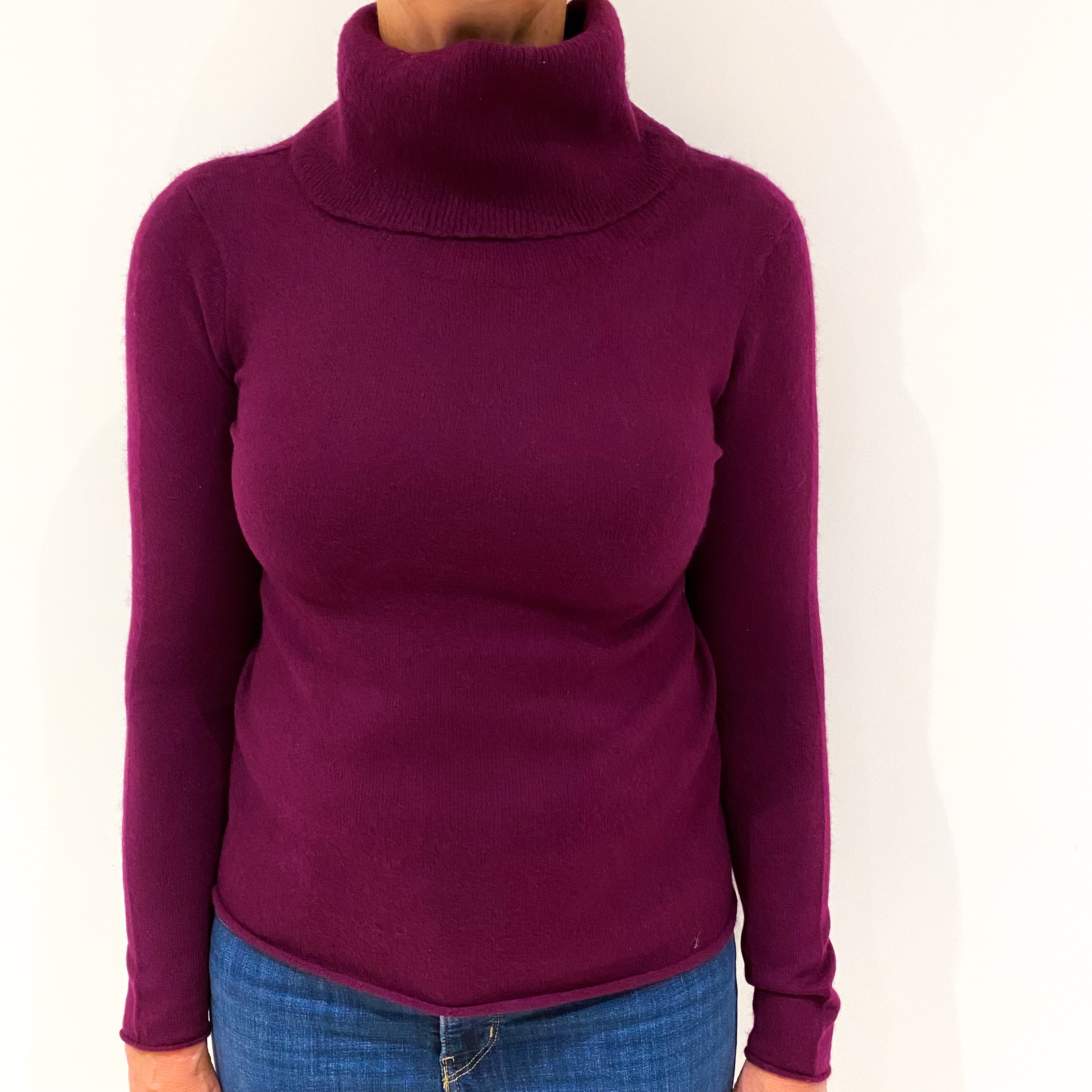 Mulled Wine Purple Cashmere Polo Neck Jumper Medium