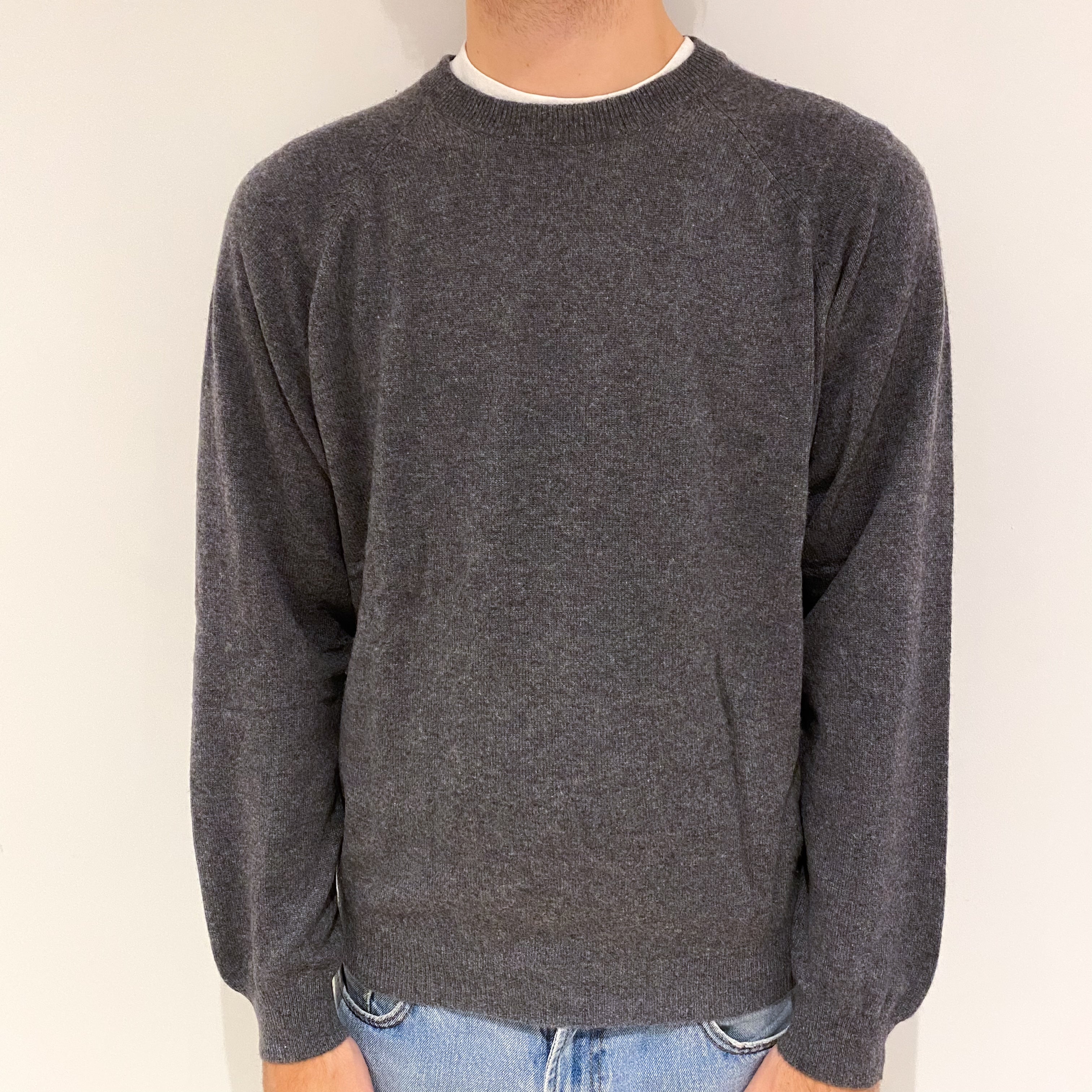 Men's Slate Grey Cashmere Crew Neck Jumper Large