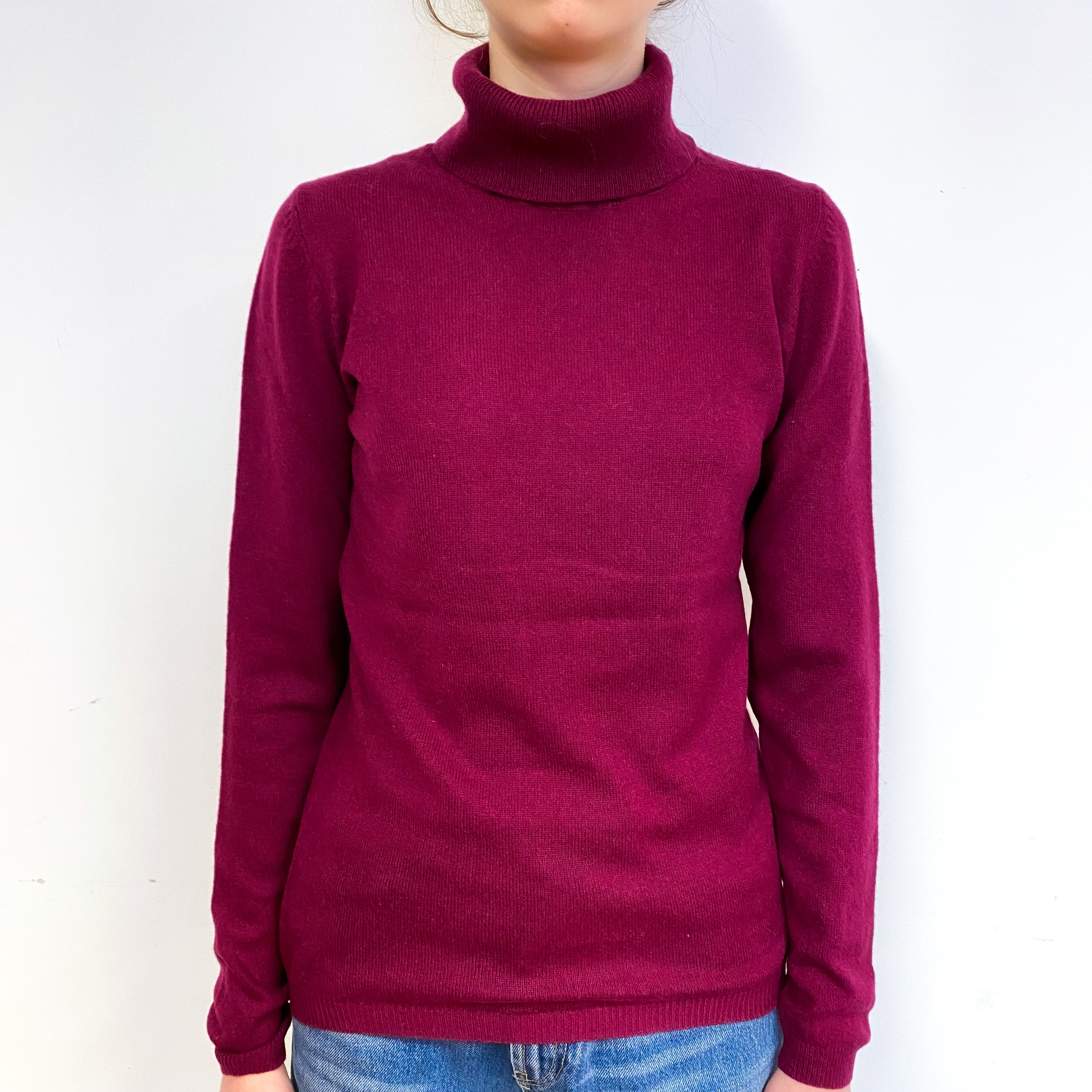 Plum Purple Cashmere Polo Neck Jumper Extra Small