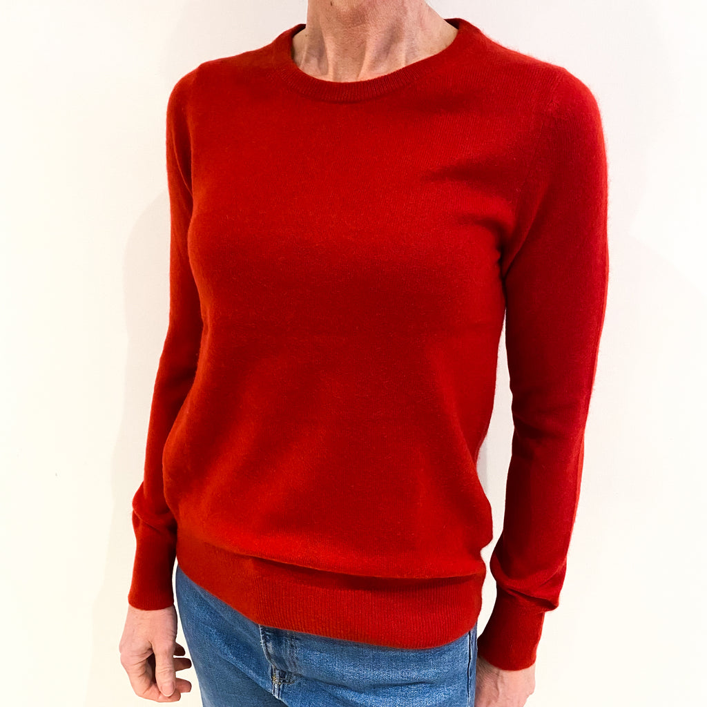 Tomato Red Cashmere Crew Neck Jumper Small