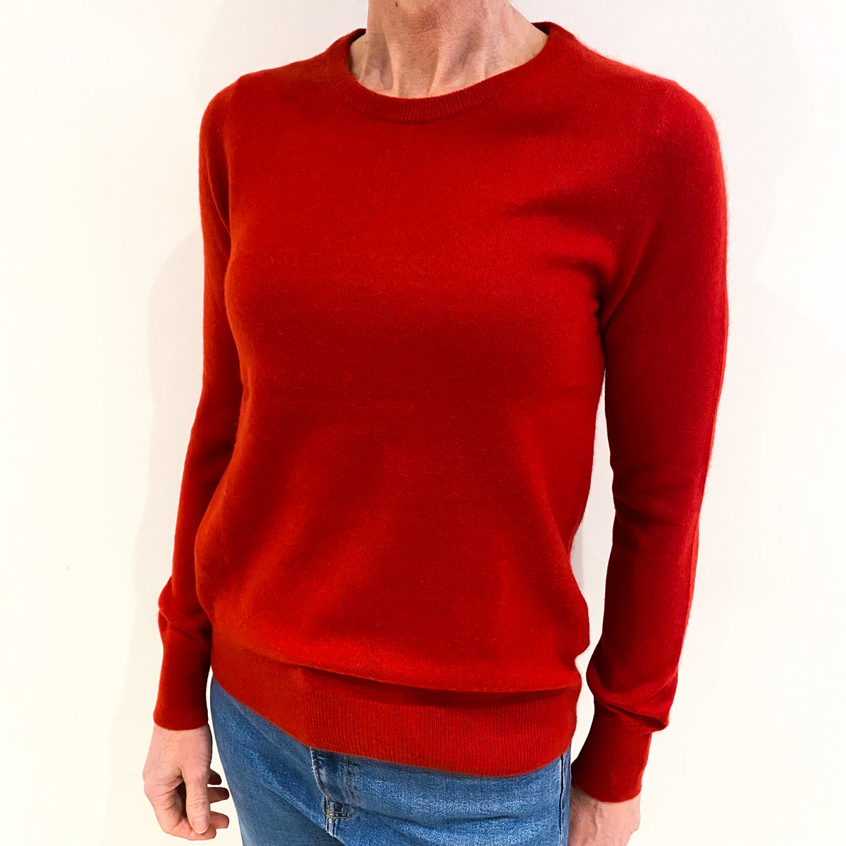 Tomato Red Cashmere Crew Neck Jumper Small