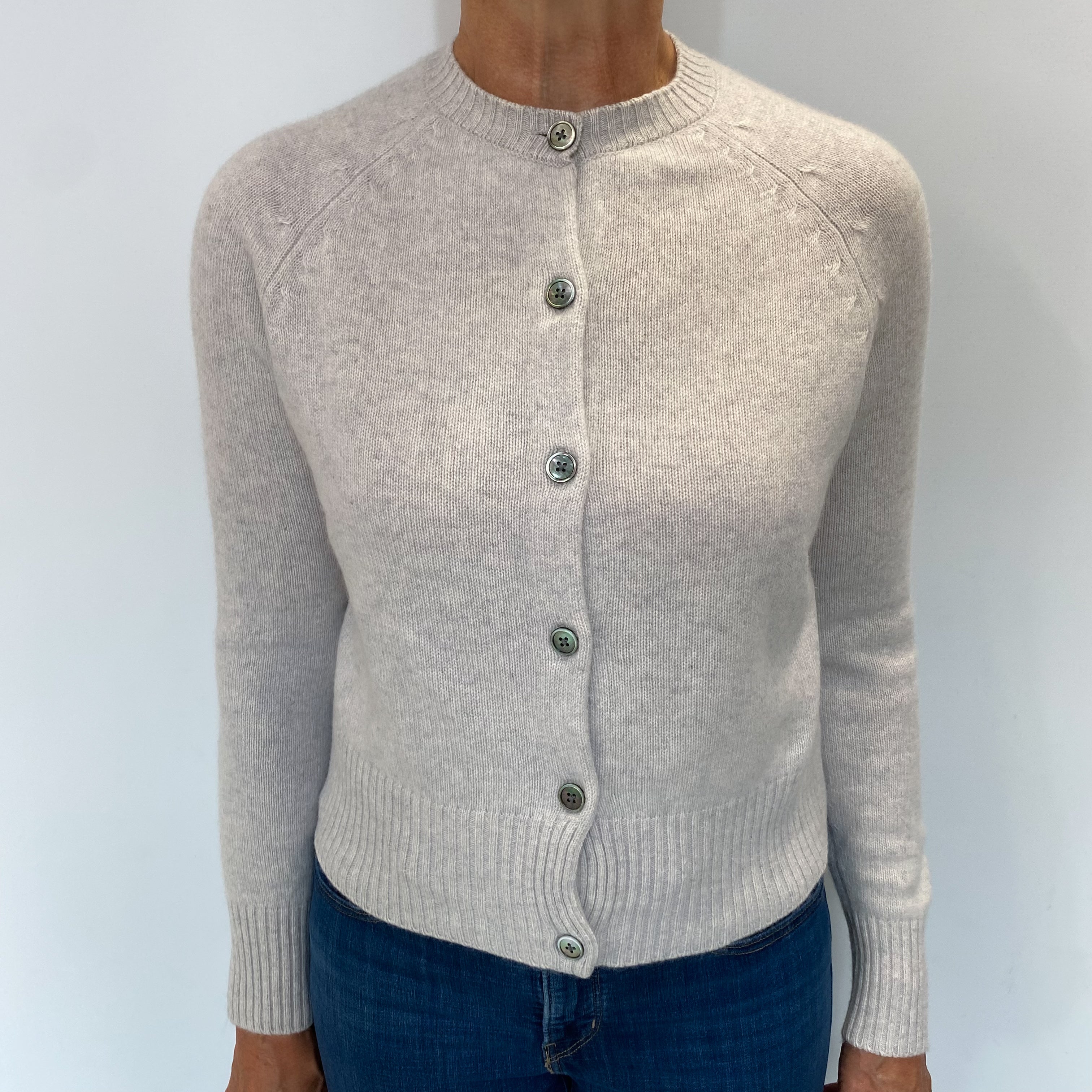 Frost Grey Cashmere Crew Neck Cardigan Medium