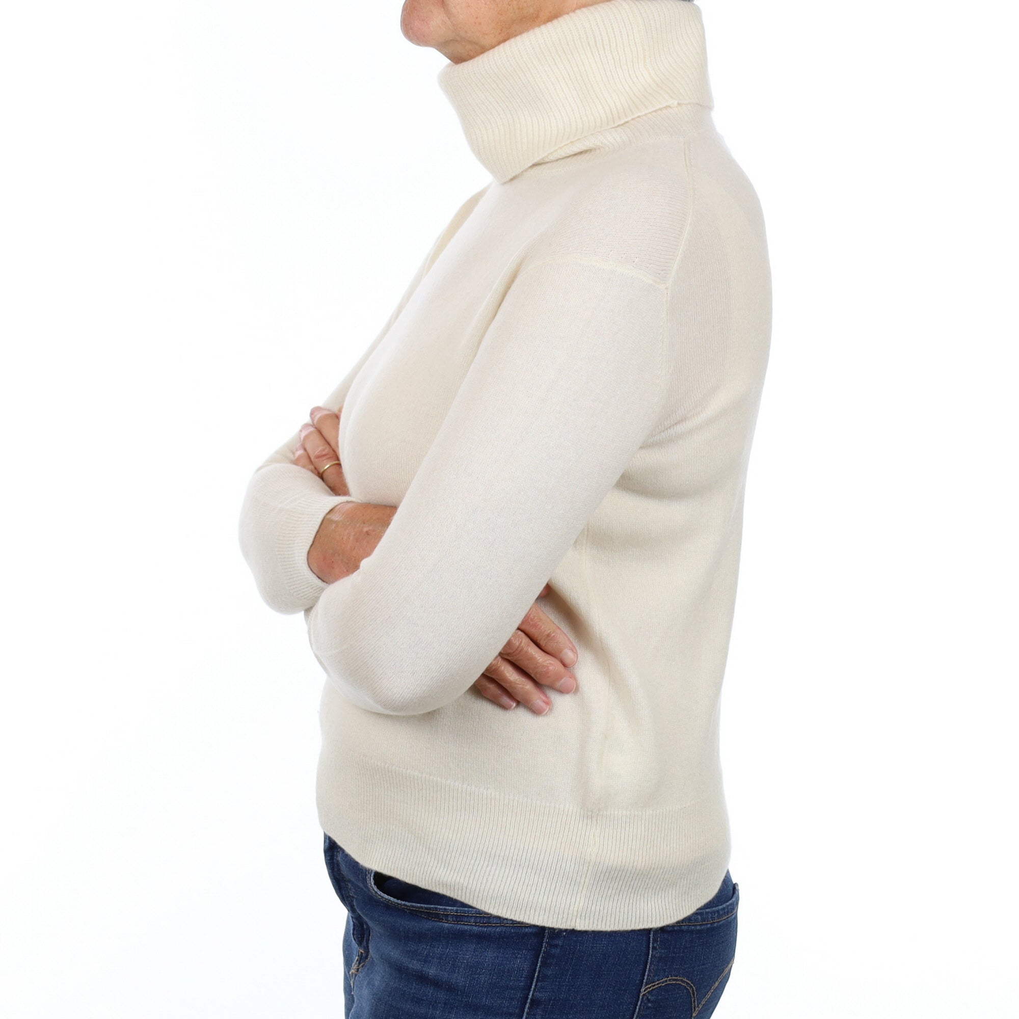 Vanilla Cream Cashmere Polo Neck Jumper Medium