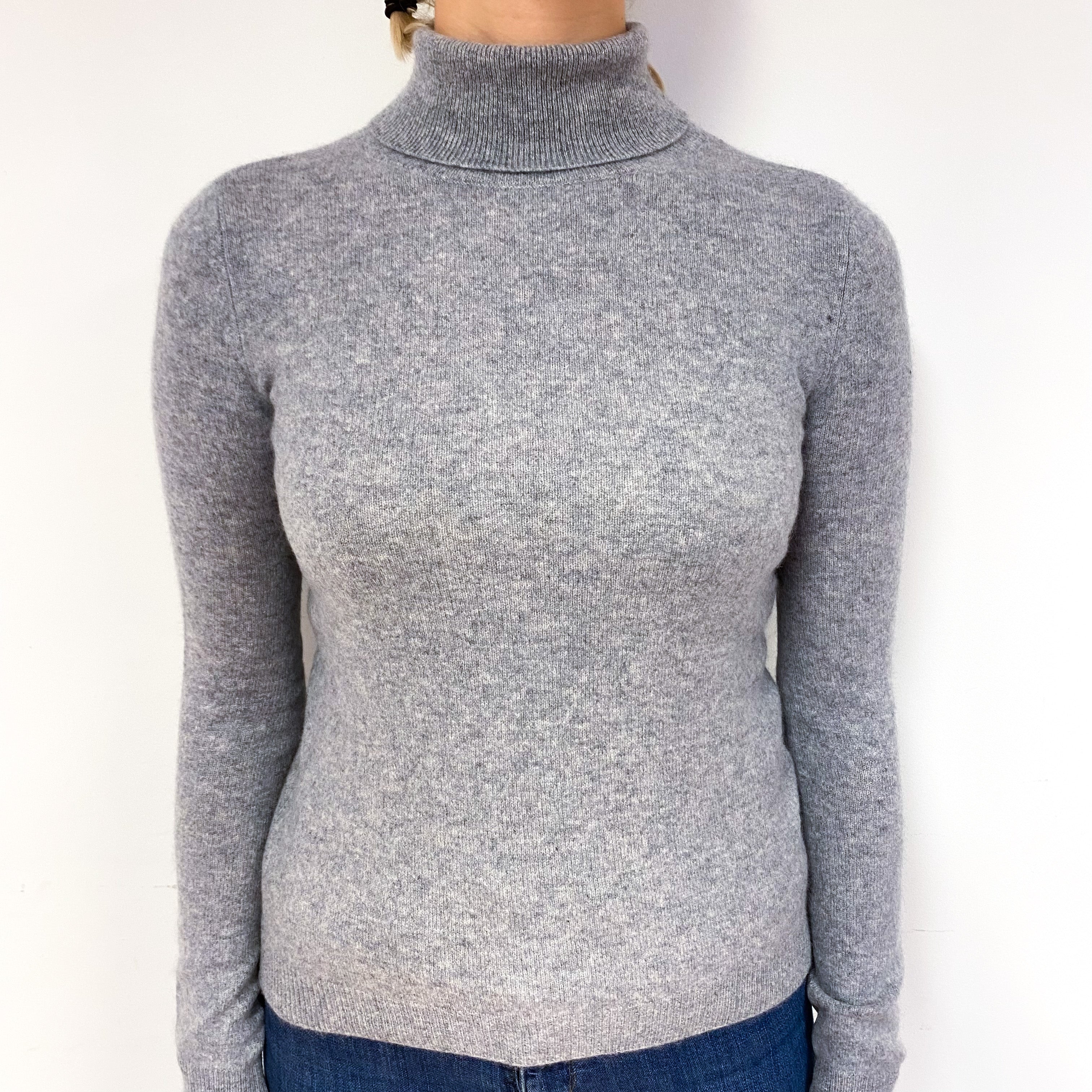 Ash Grey Cashmere Polo Neck Jumper Small