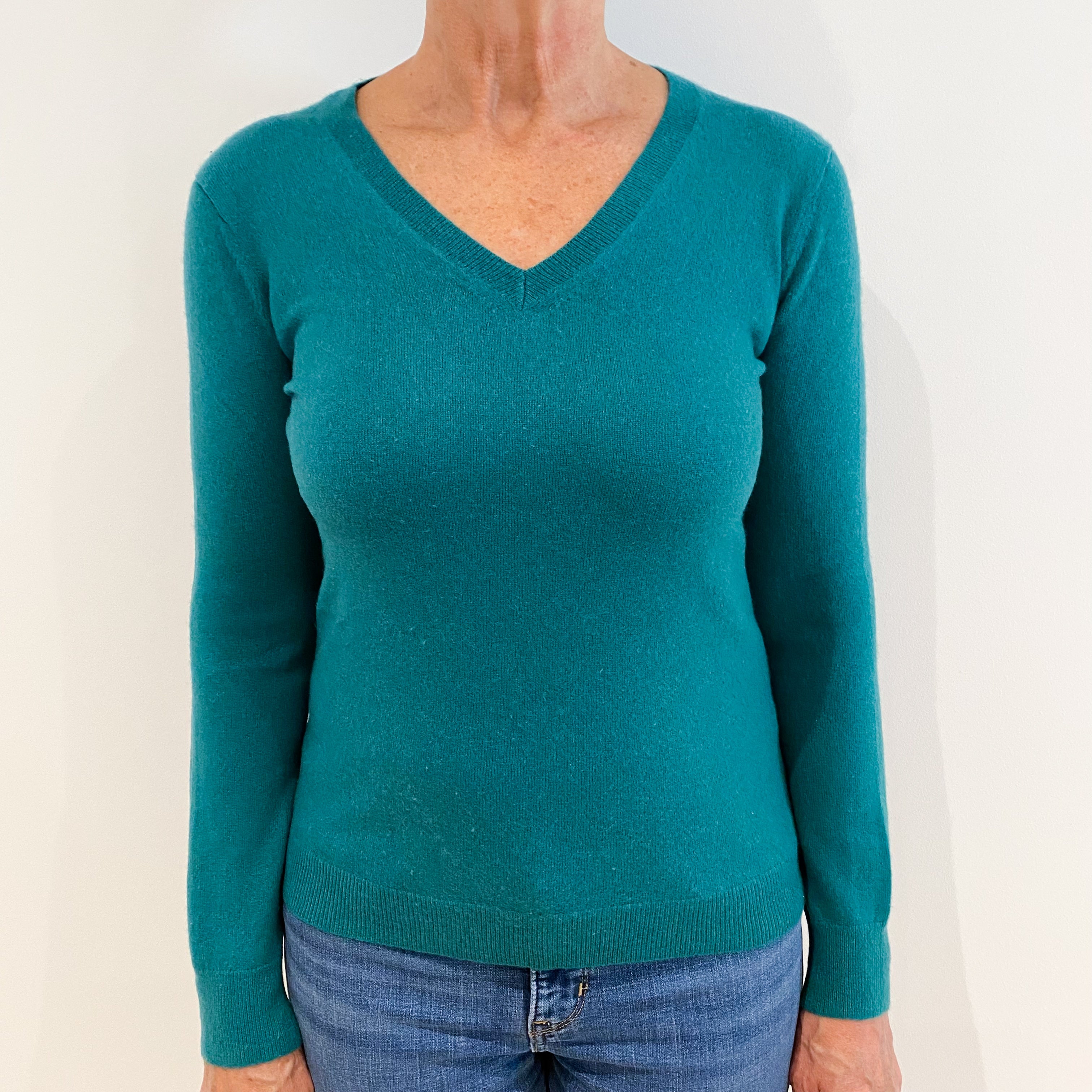 Shamrock Green Cashmere V-Neck Jumper Medium