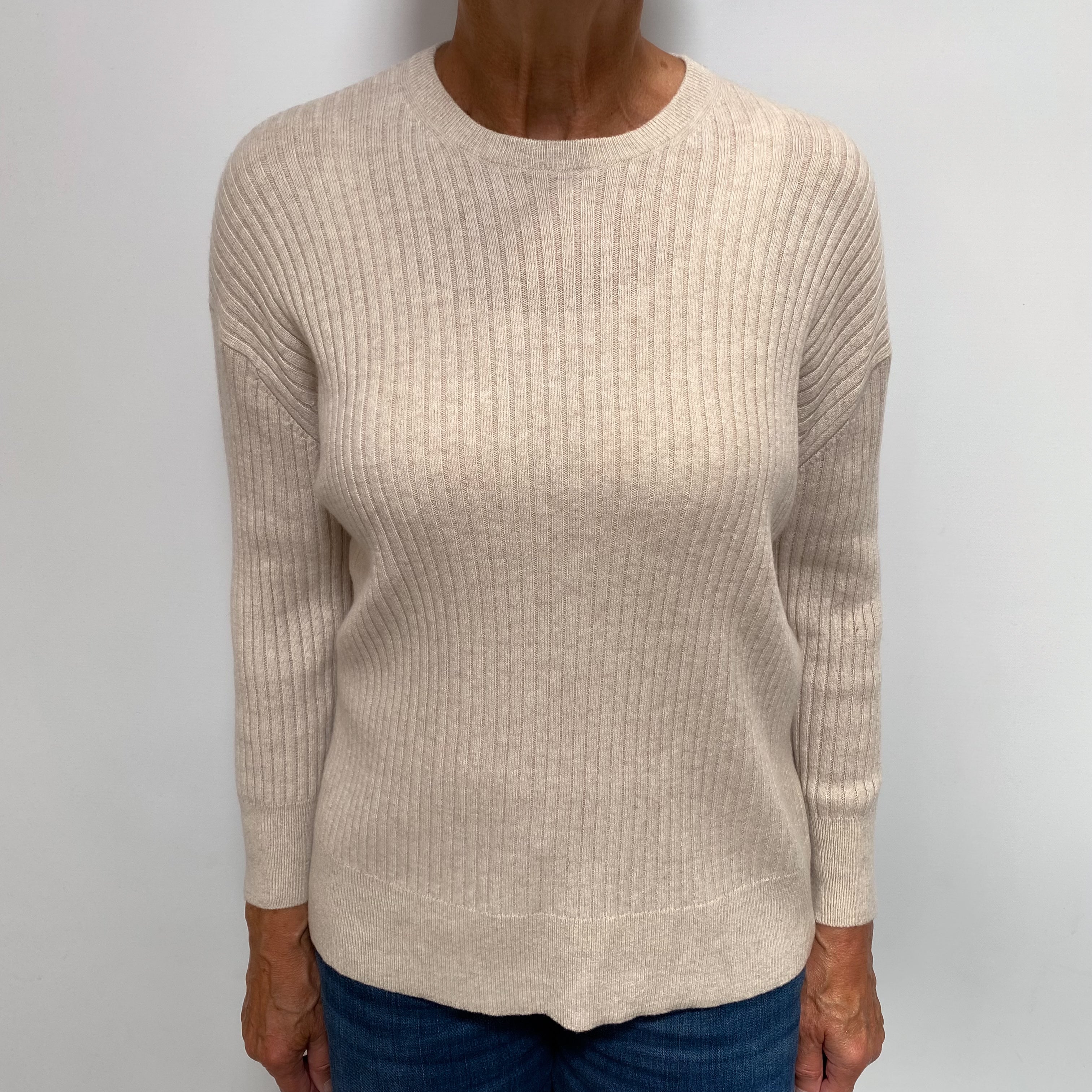 New Oatmeal Cashmere Crew Neck Jumper Medium