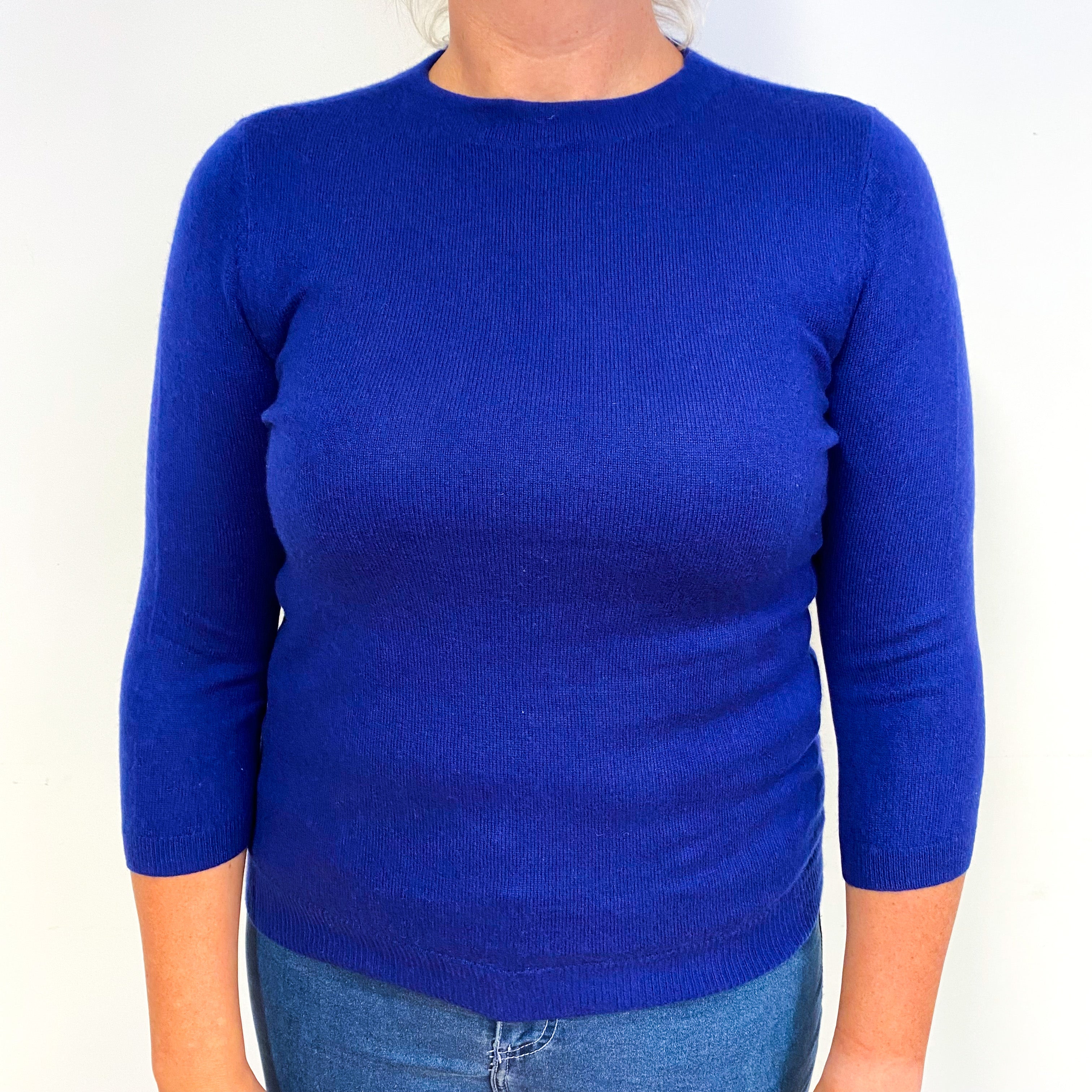 Admiral Blue 3/4 Sleeve Cashmere Crew Neck Jumper Large/Petite