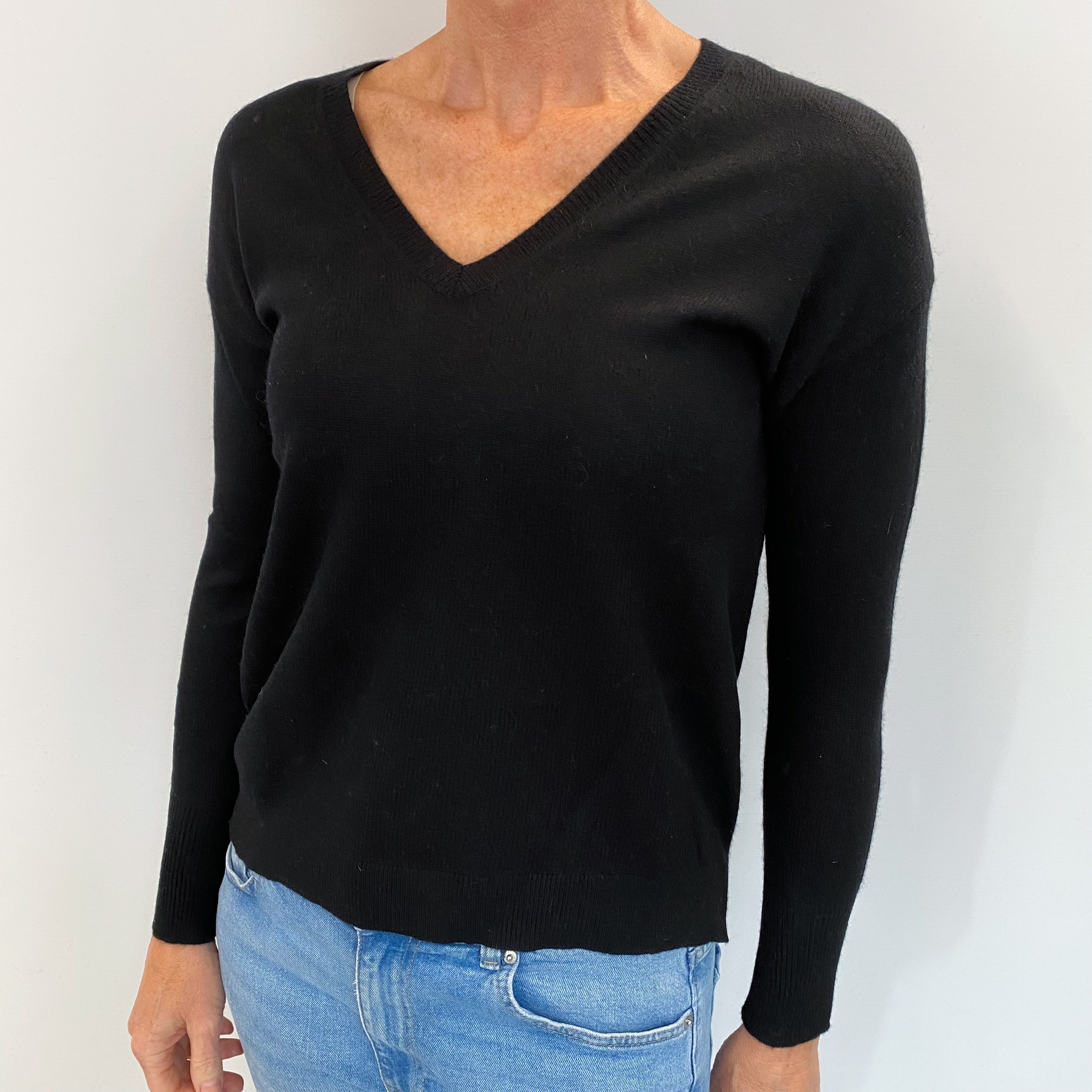 Black Cashmere V Neck Jumper Small