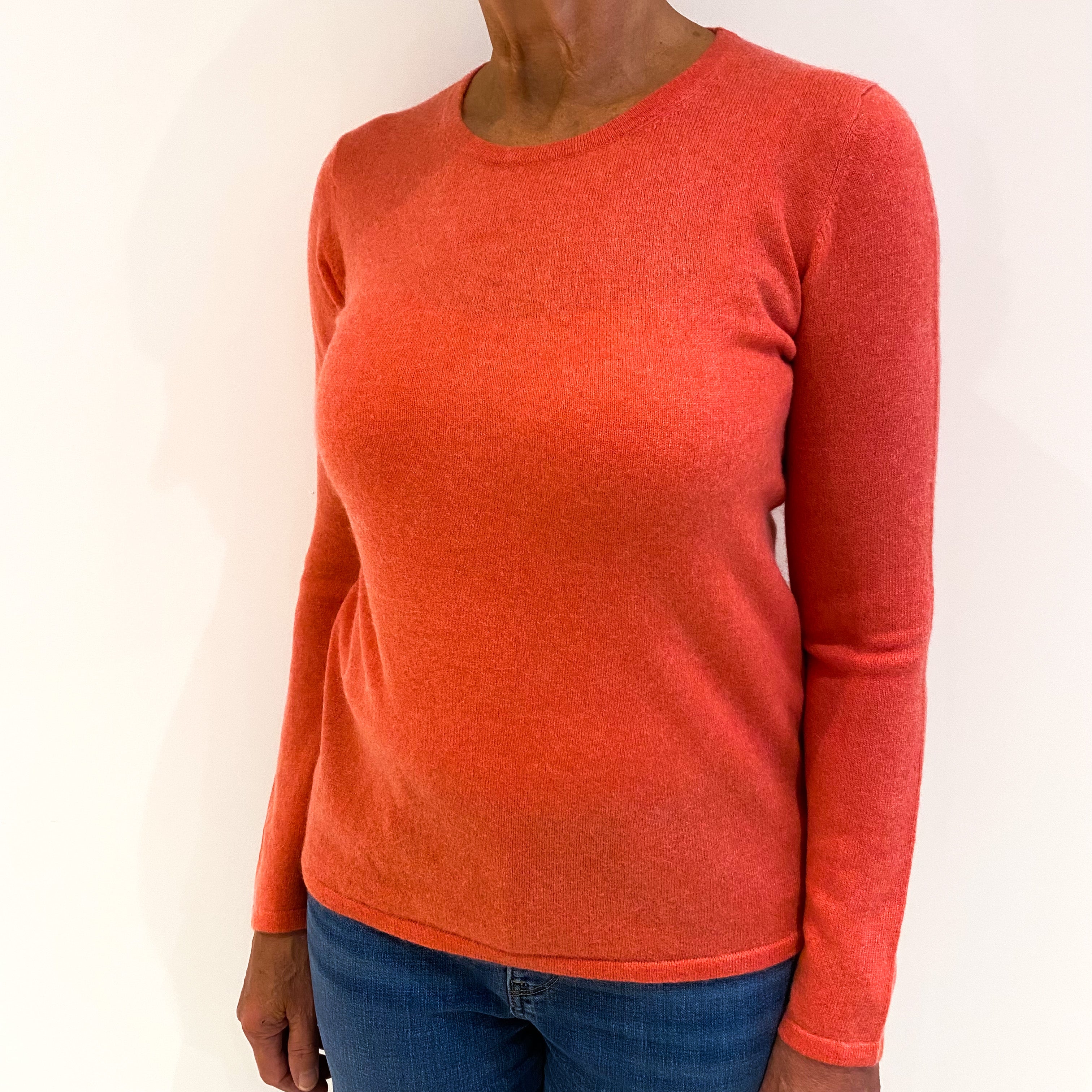 Coral Orange Cashmere Crew Neck Jumper Medium