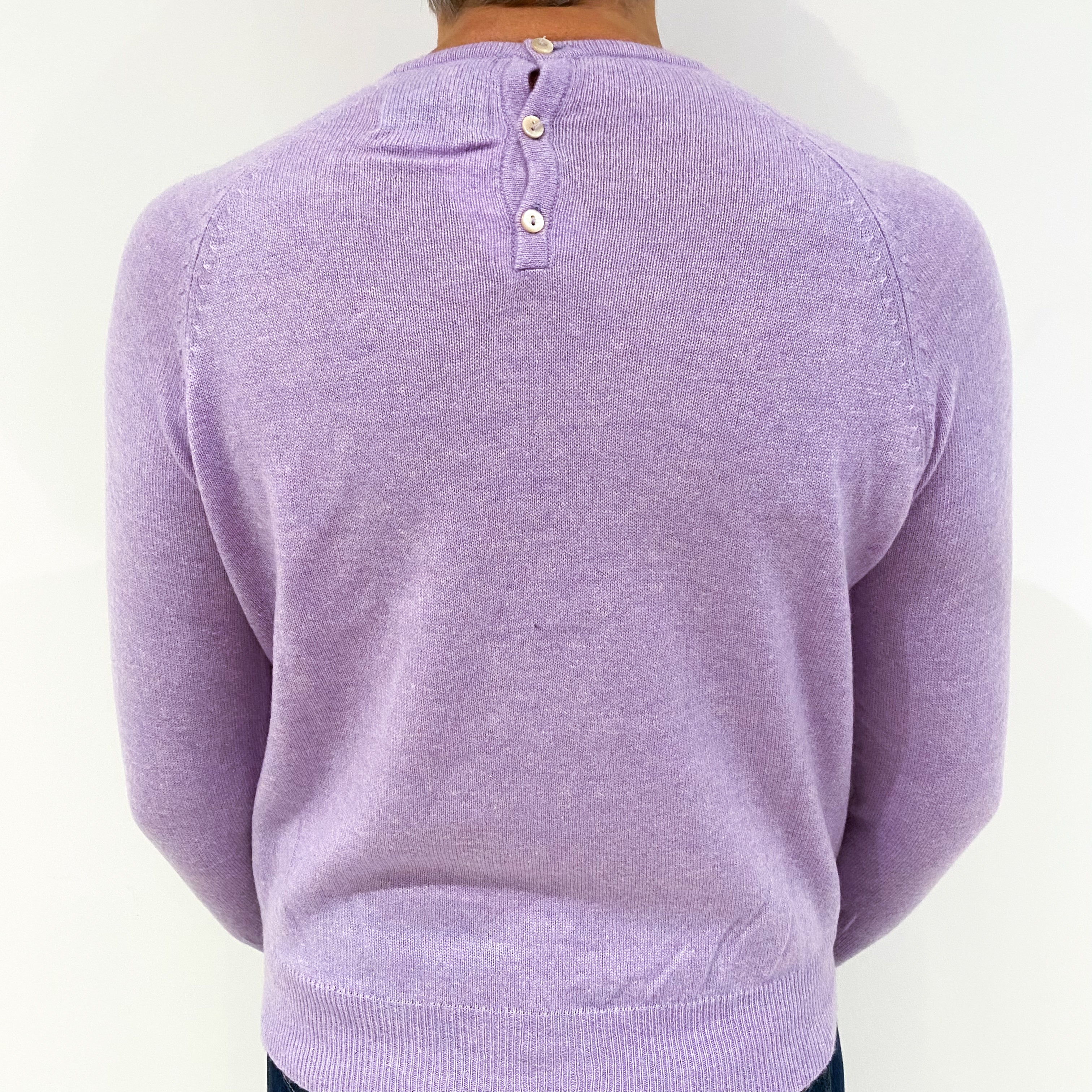 Lavender Purple Cashmere Buttoned Crew Neck Jumper Medium