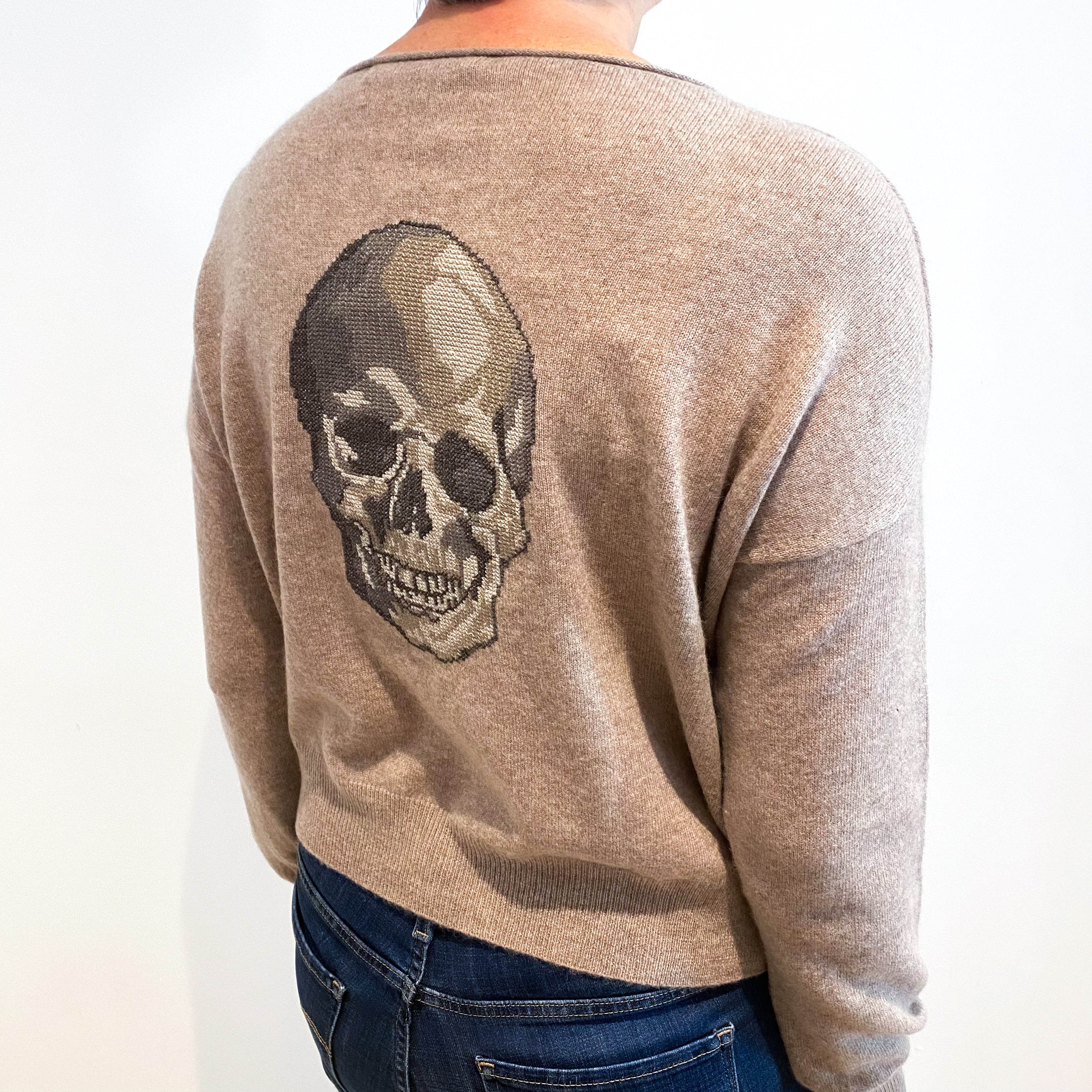 Mink Brown Skull Back Cashmere Crew Neck Jumper Medium