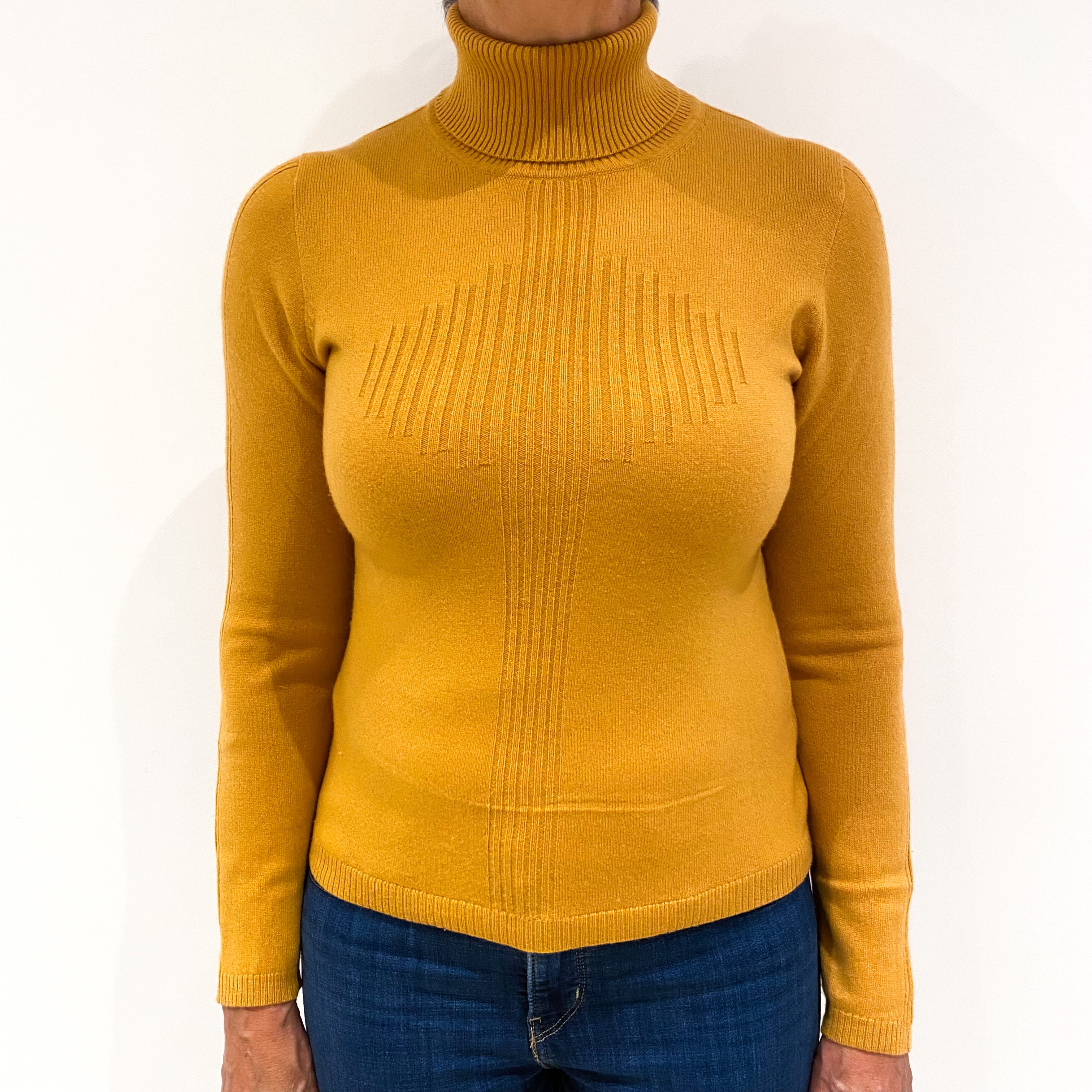 Marigold Yellow Cashmere Polo Neck Jumper Medium