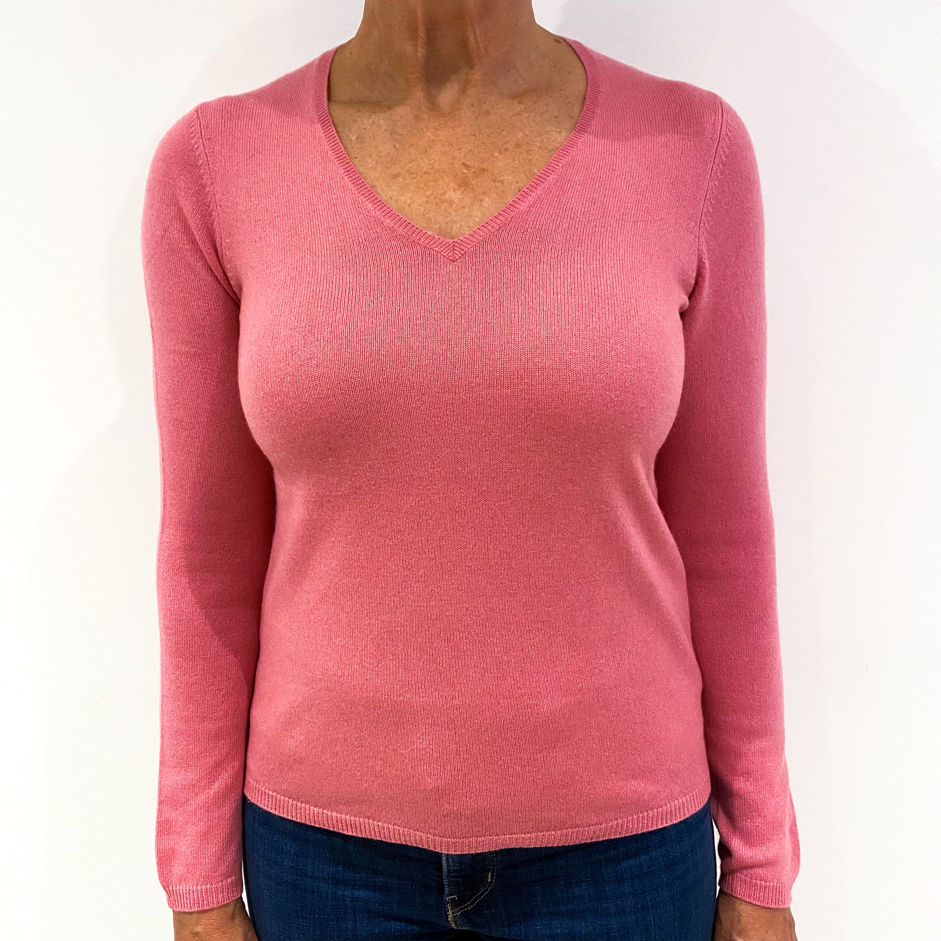 Rose Pink Cashmere V-Neck Jumper Medium