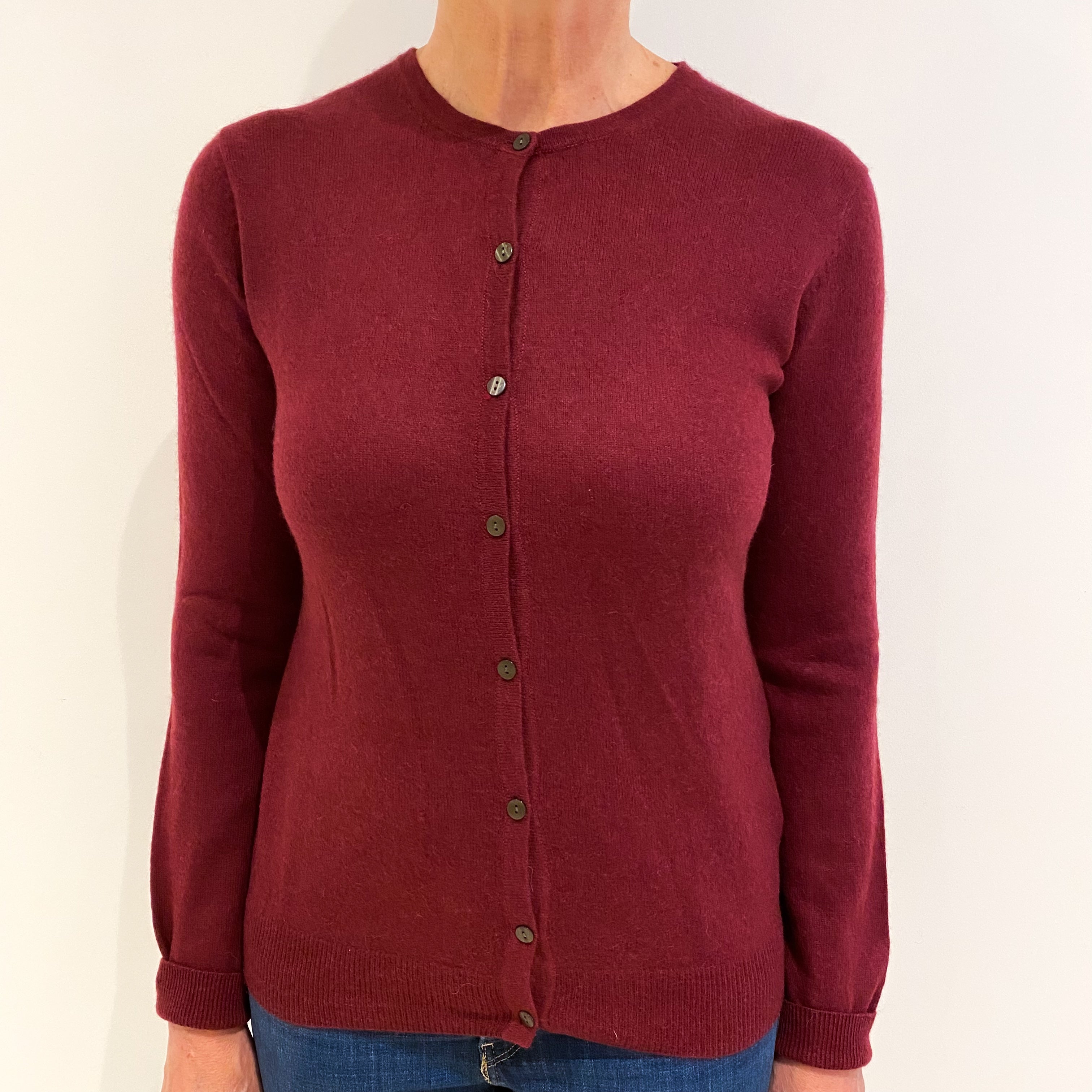 Mulberry Red Cashmere Crew Neck Cardigan Medium