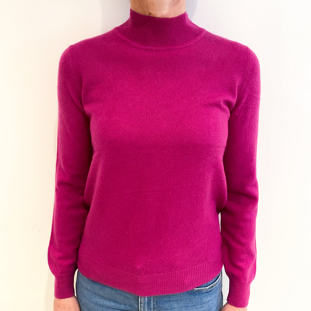 Fuchsia Pink Cashmere Turtle Neck Jumper Small
