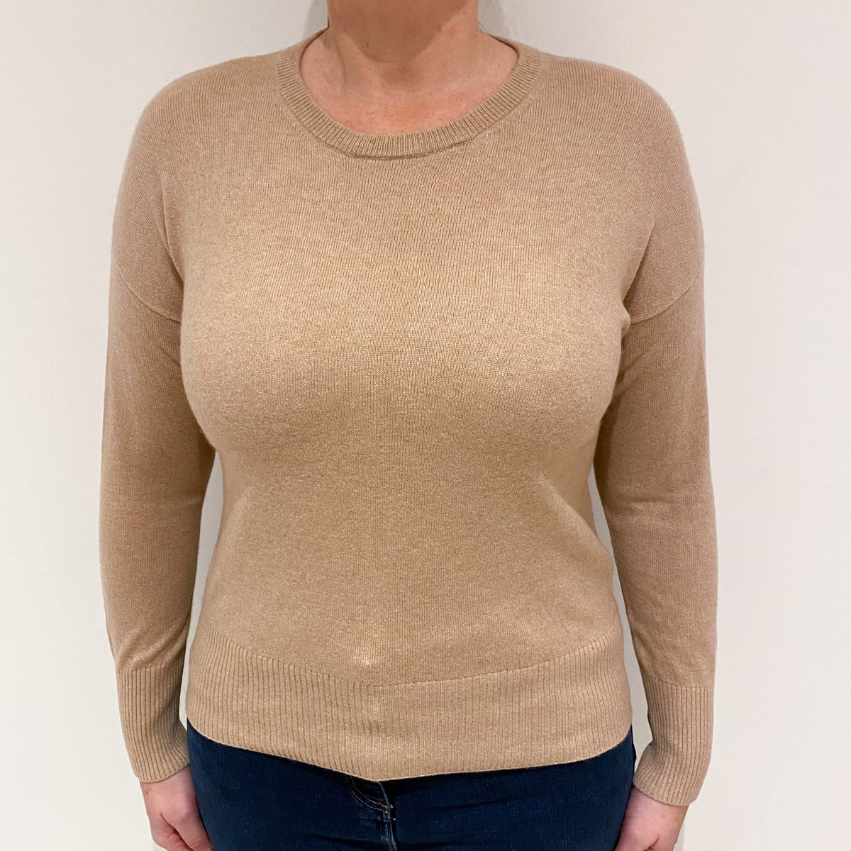 Fudge Brown Cashmere Crew Neck Jumper Large