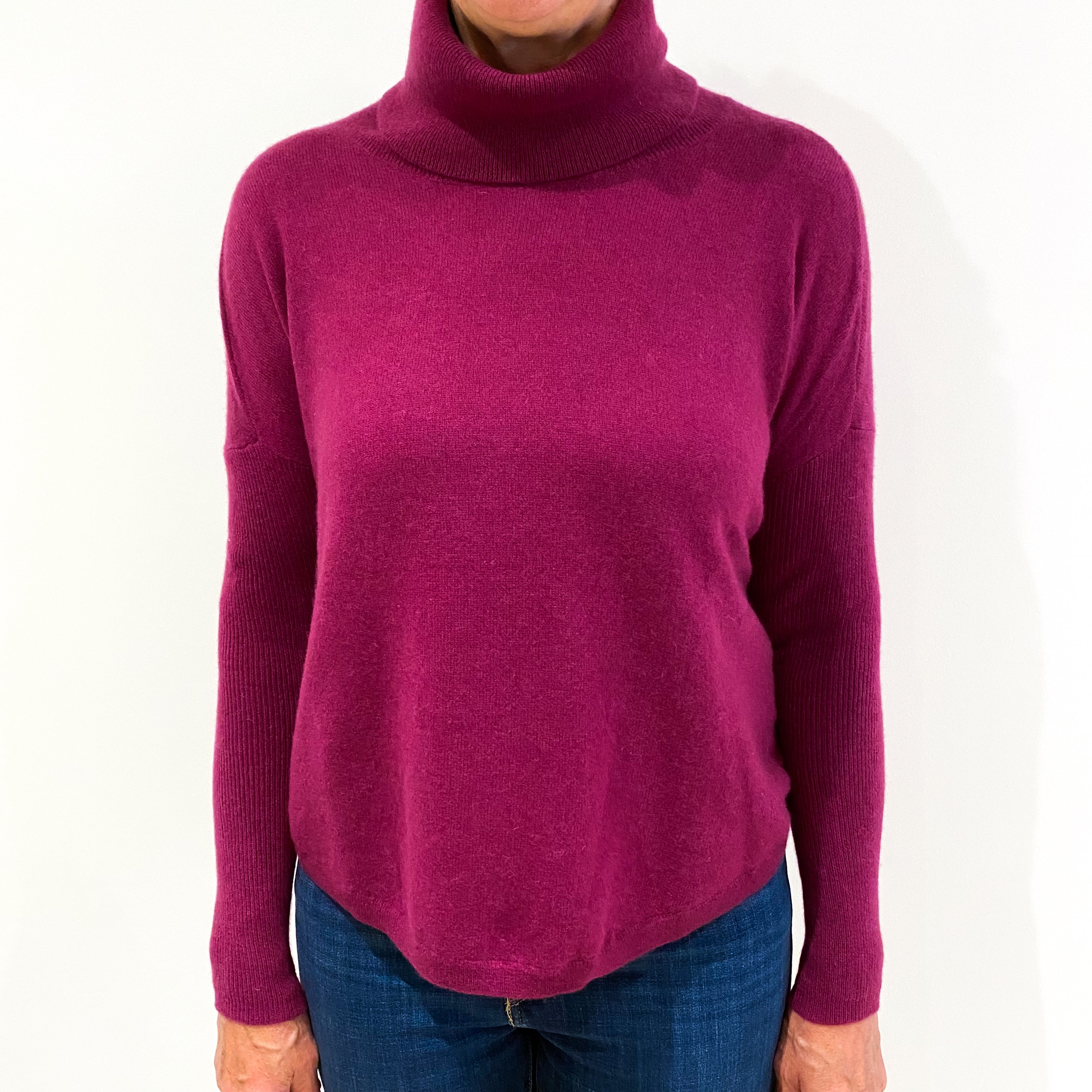 Plum Purple Slouchy Cashmere Polo Neck Jumper Medium