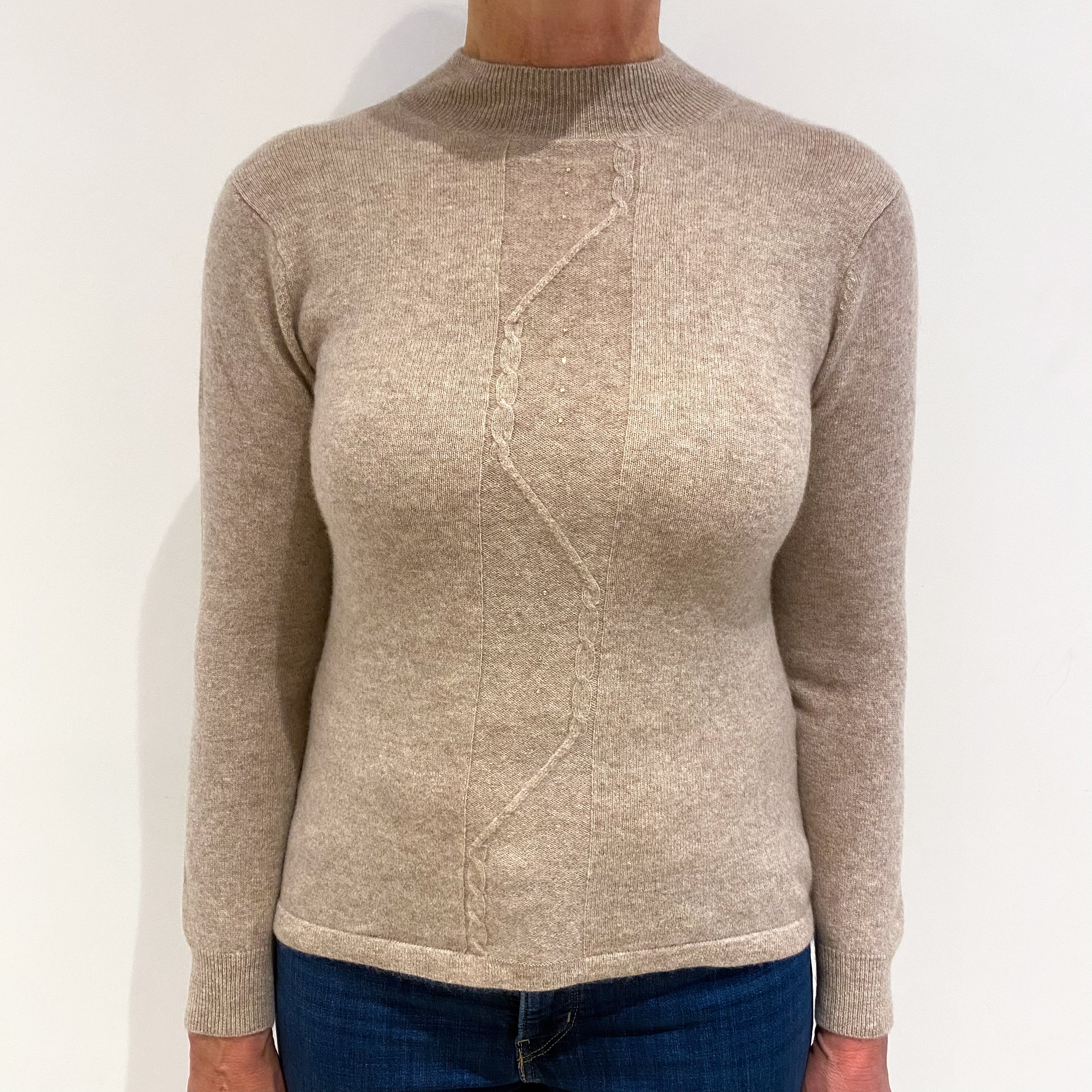 Buff Beige Cashmere Turtle Neck Jumper Medium