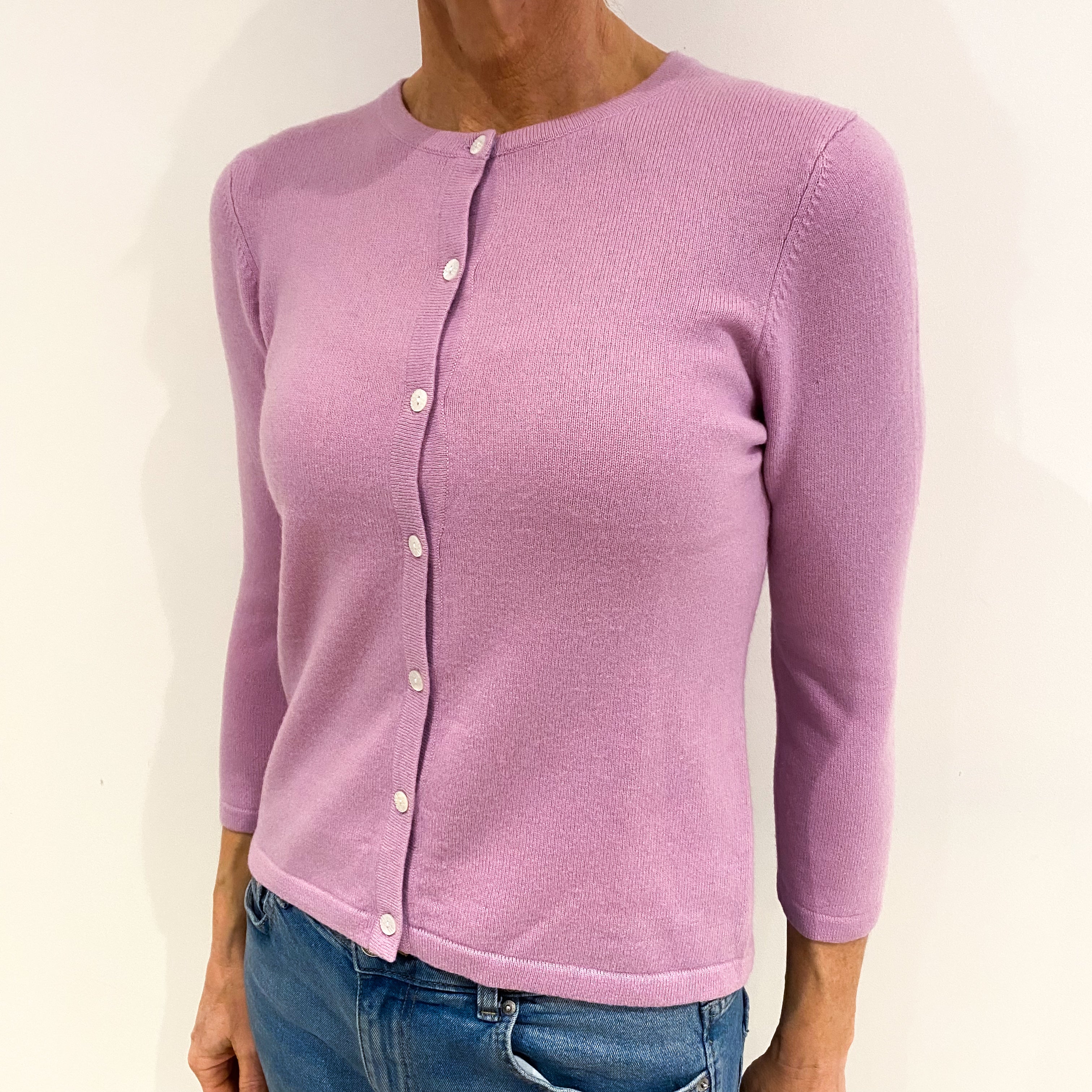 Mauve Purple Cashmere Crew Neck Cardigan Small