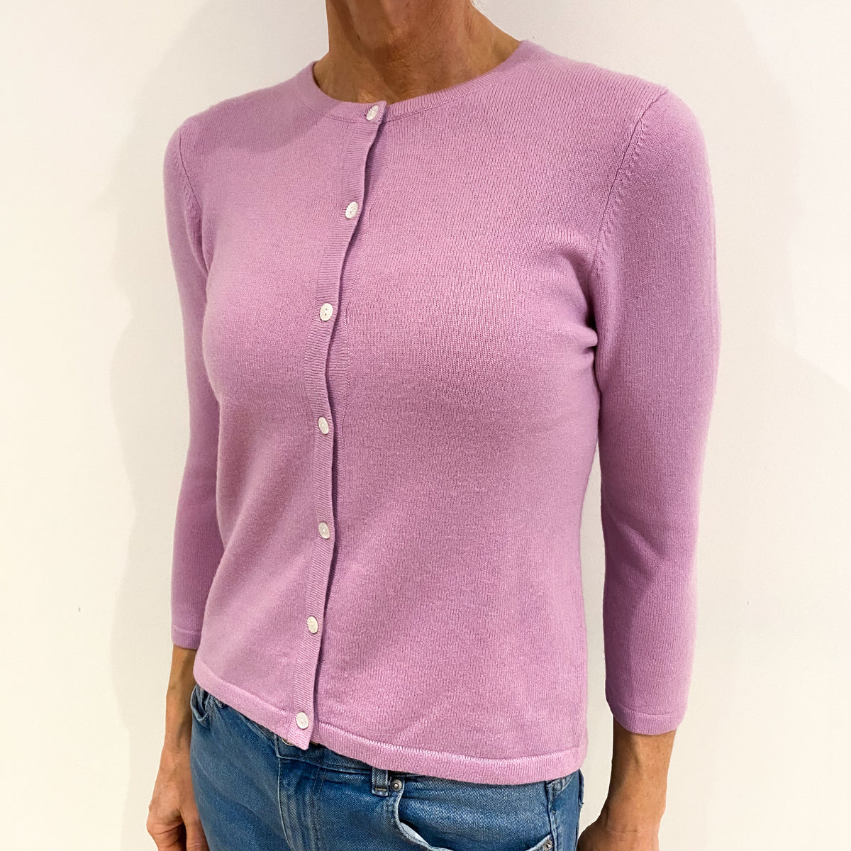 Mauve Purple Cashmere Crew Neck Cardigan Small
