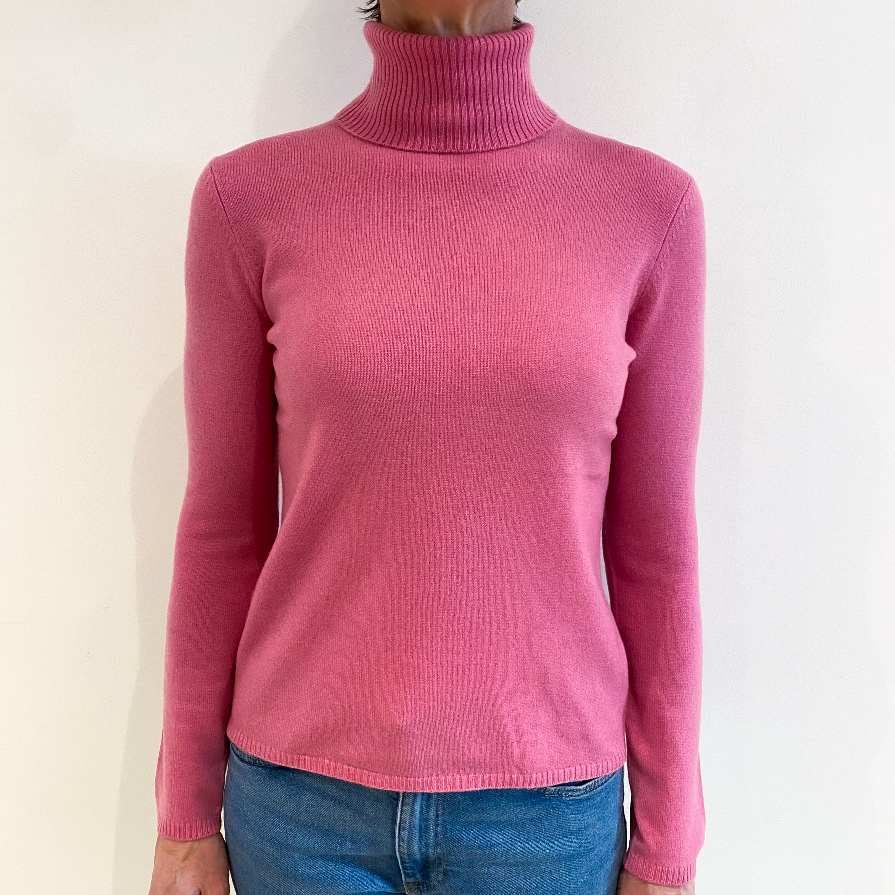 Rose Pink Cashmere Polo Neck Jumper Small