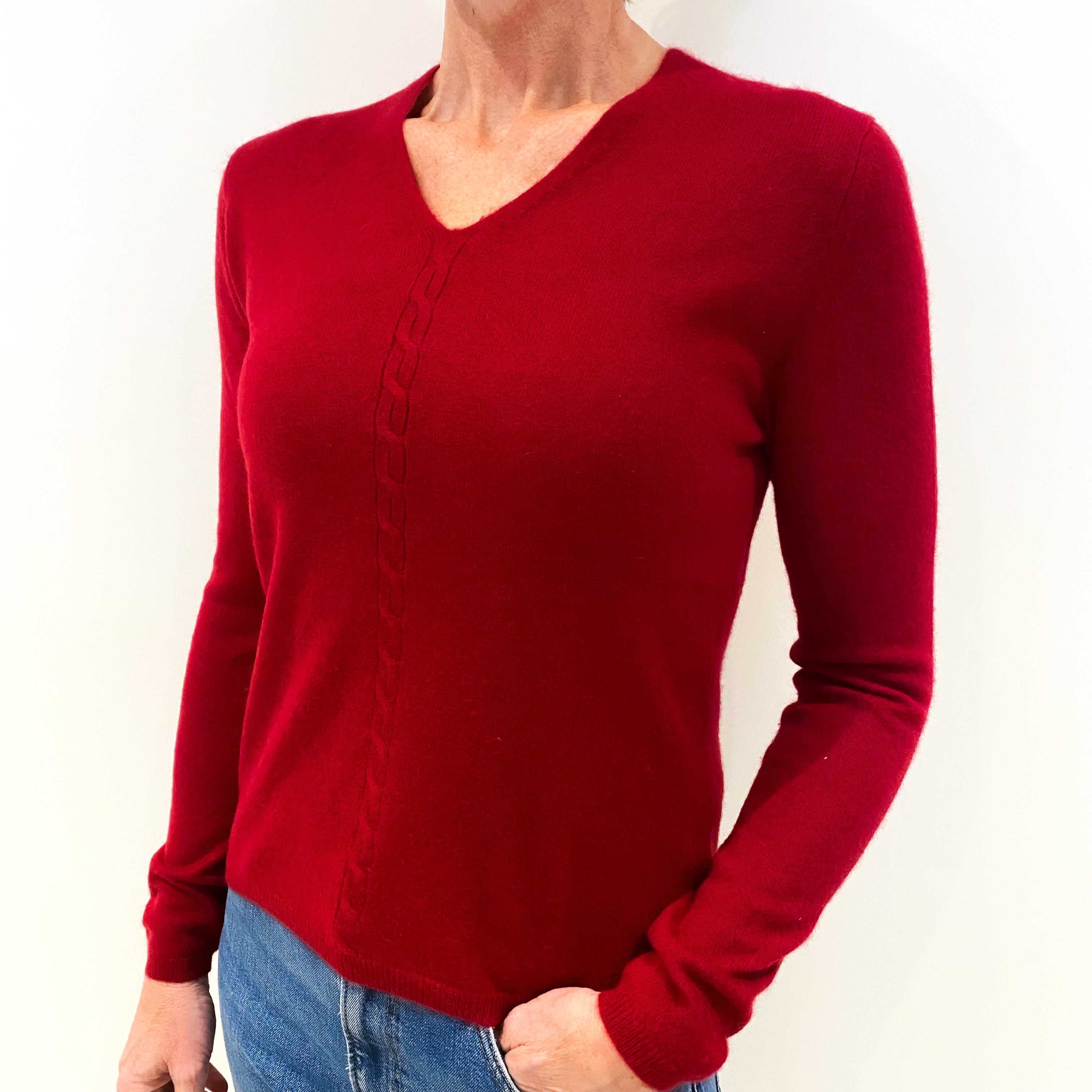 Scarlett Red Cashmere V-Neck Jumper Small