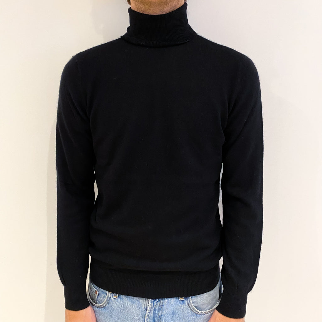 Men's Black Cashmere Polo Neck Jumper Medium