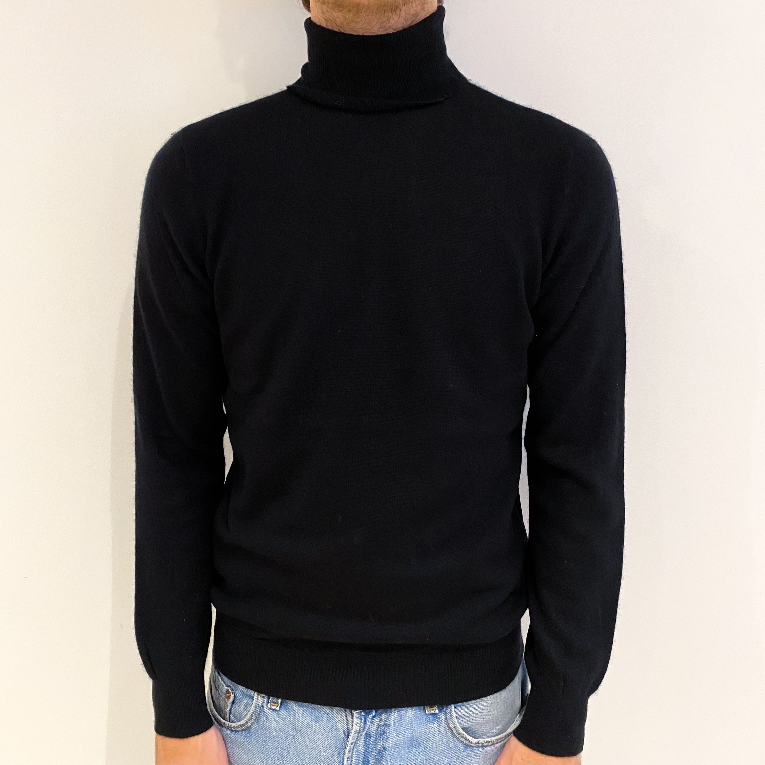 Men's Black Cashmere Polo Neck Jumper Medium