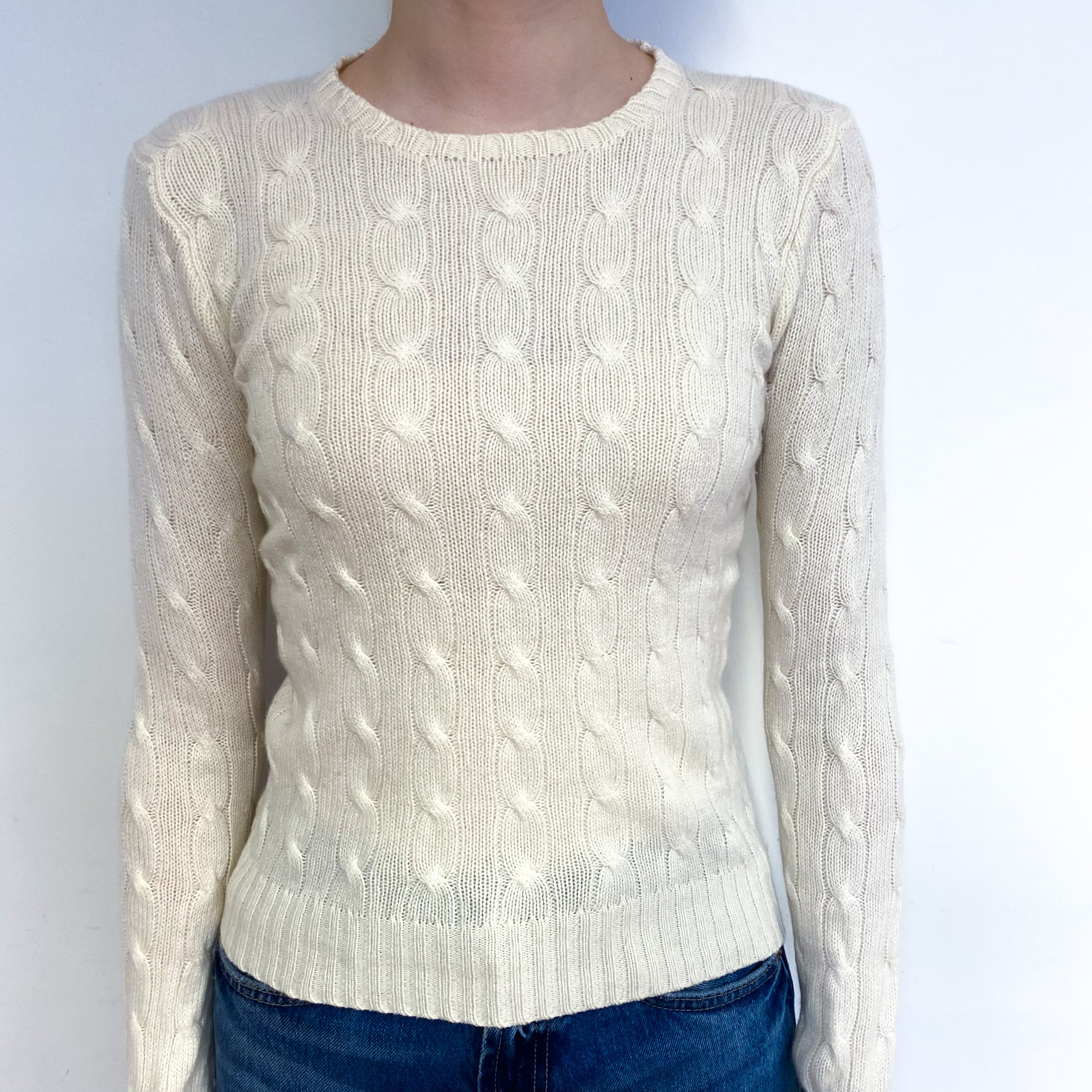 Ralph Lauren Cream Cable Cashmere Crew Neck Jumper Extra Small